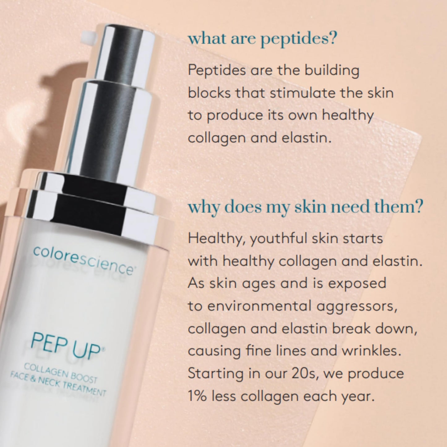 Colorescience Pep Up Collagen Renewal Face & Neck Treatment, Promotes Collagen and Elastin Production, 10 Peptides to Defend Against Signs of Aging Beauty & Personal Care Colorescience