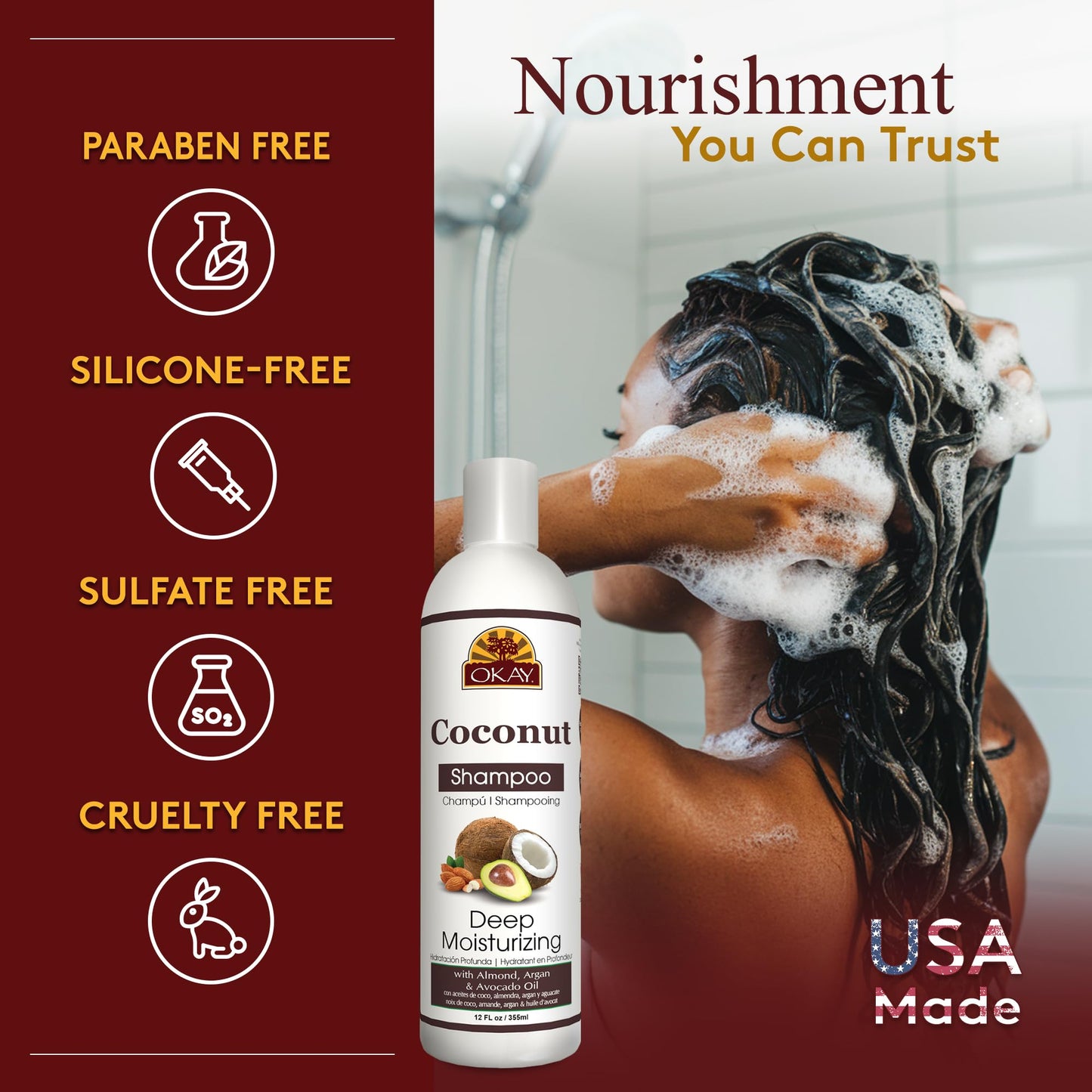 Okay Coconut Deep Moisturizing Shampoo Helps Replenish Moisture And Elasticity For Healthy Strong Hair Sulfate,Silicone,Paraben Free For All Hair Beauty & Personal Care OKAY