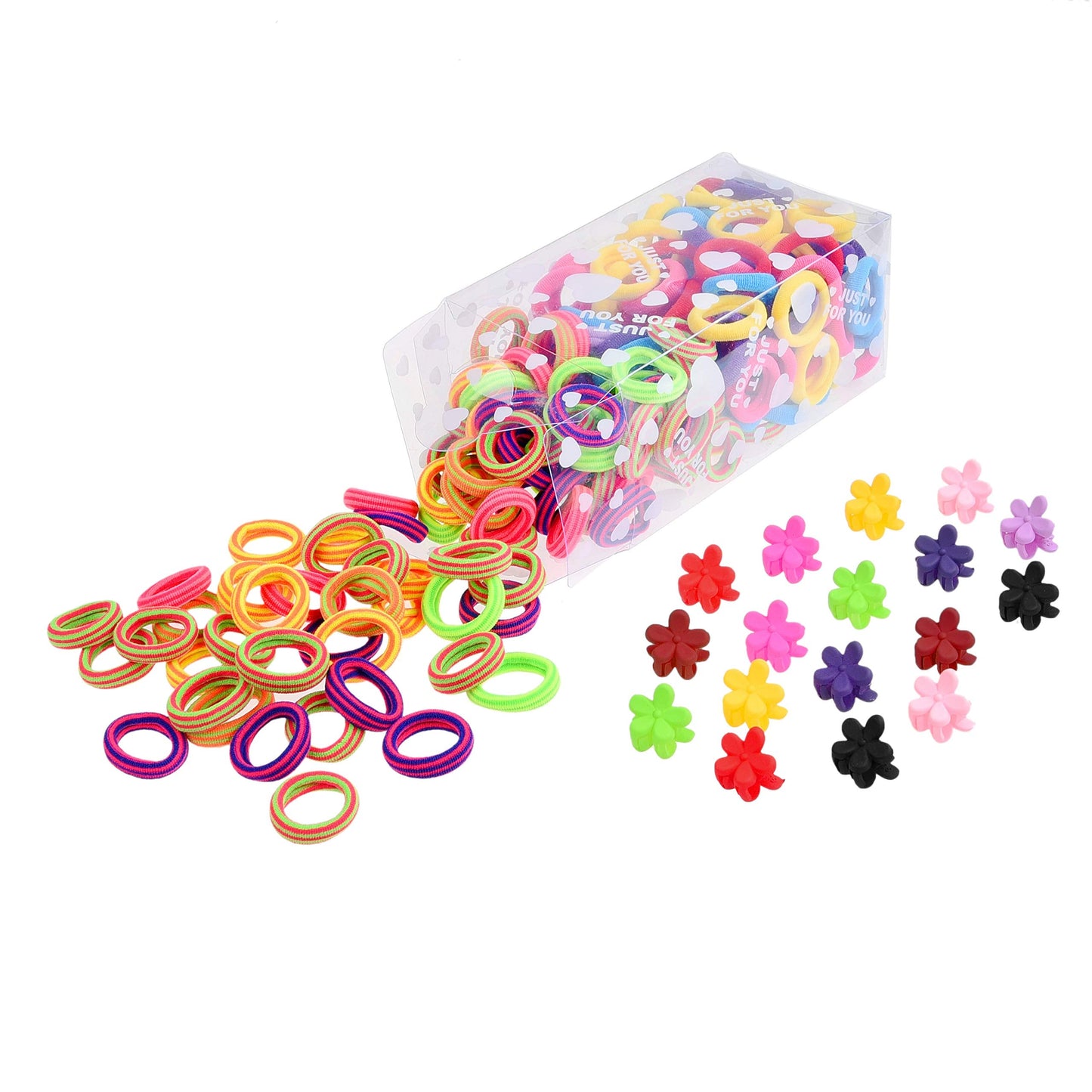 Kare & Kind 200 Hair Band Ties and 20 Mini Hair Claw Clip Pins- Assorted Colors - Cotton/Polyblend Material - Different Designs and Styles - Beauty & Personal Care Kare & Kind