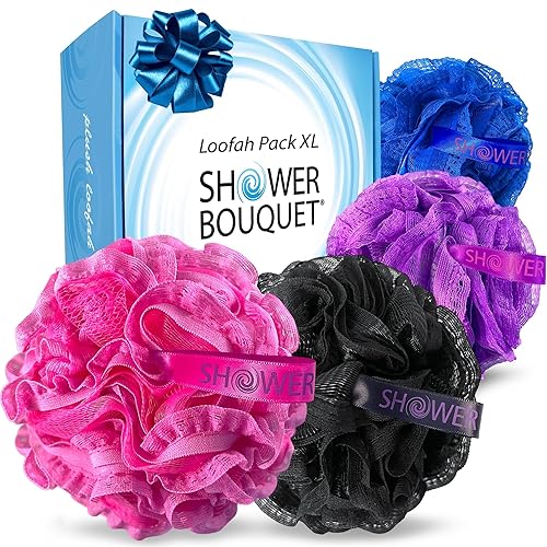 Loofah-Bath-Sponge Hot-Lacey-Mesh // 4-Steamy-Lace-Colors by Shower Bouquet / 2-Scrubs-in-1 Large Full 60g Pouf Body Luffa Loofa Loufa Puff Beauty & Personal Care Shower Bouquet