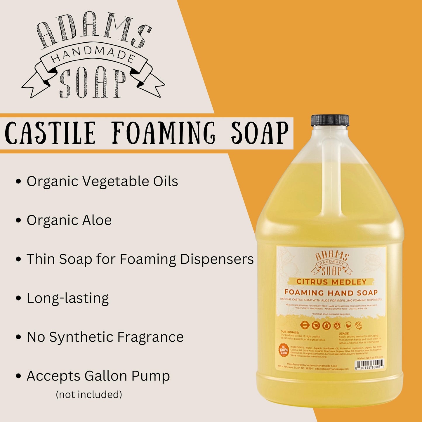 Adams Handmade Soap Liquid Foaming Soap 1 Gal - Citrus Medley Beauty & Personal Care Adams Handmade Soap