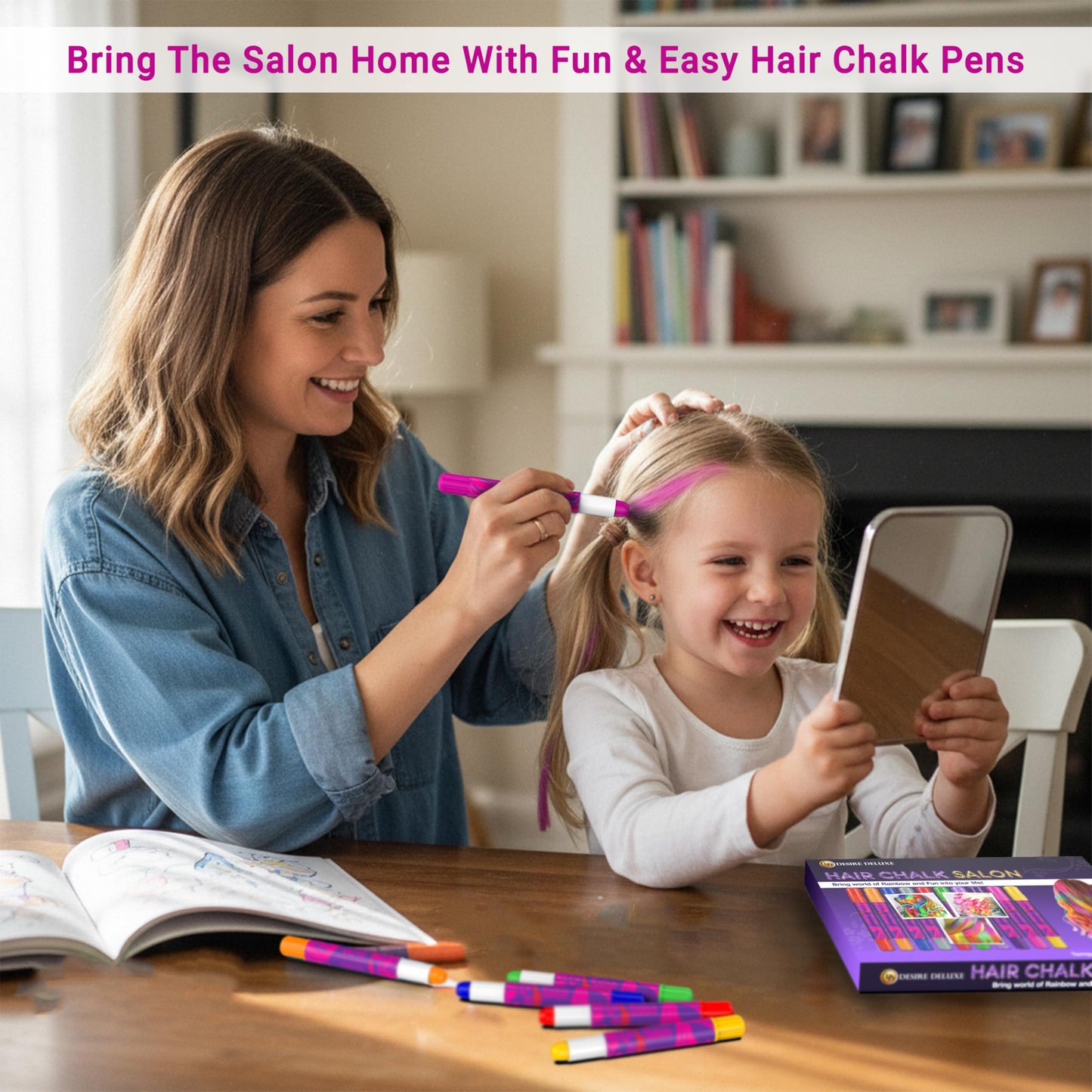 Desire Deluxe Girls Gifts Hair Chalk - 10 Temporary Washable Color Pens for Kids, Teenage, Make Up & Dress Up Colourful Styles Set Toy for Christmas Beauty and Personal Care Desire Deluxe