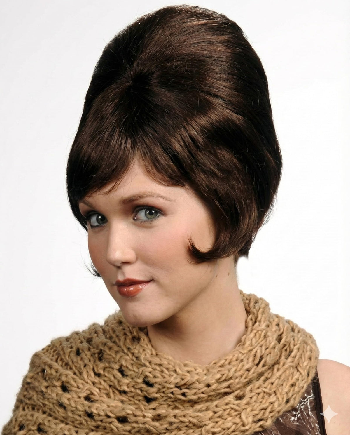 Brown Bouffant Beehive Costume Wig, Retro Adult Women's Hair