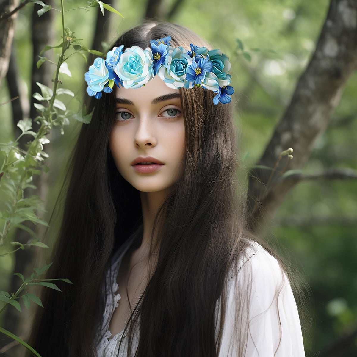 LLinfflr Floral Garland Crown Boho Flower Headband Halo Headpiece Blue