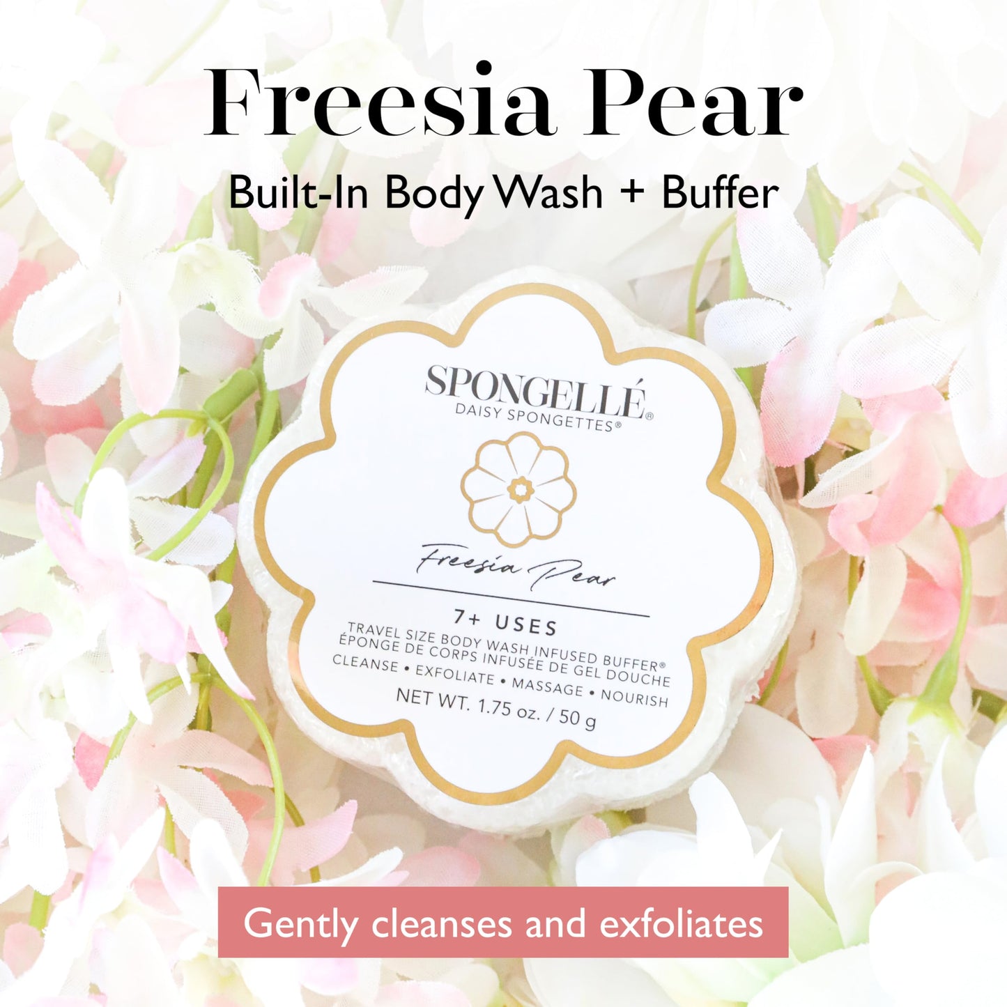 Spongellé Freesia Pear Daisy Spongette Bath Sponge - Built-in Body Wash & Body Scrubber, Shower Loofah Sponge for Women, Travel Essentials - 7+ uses Beauty and Personal Care SPONGELLÉ