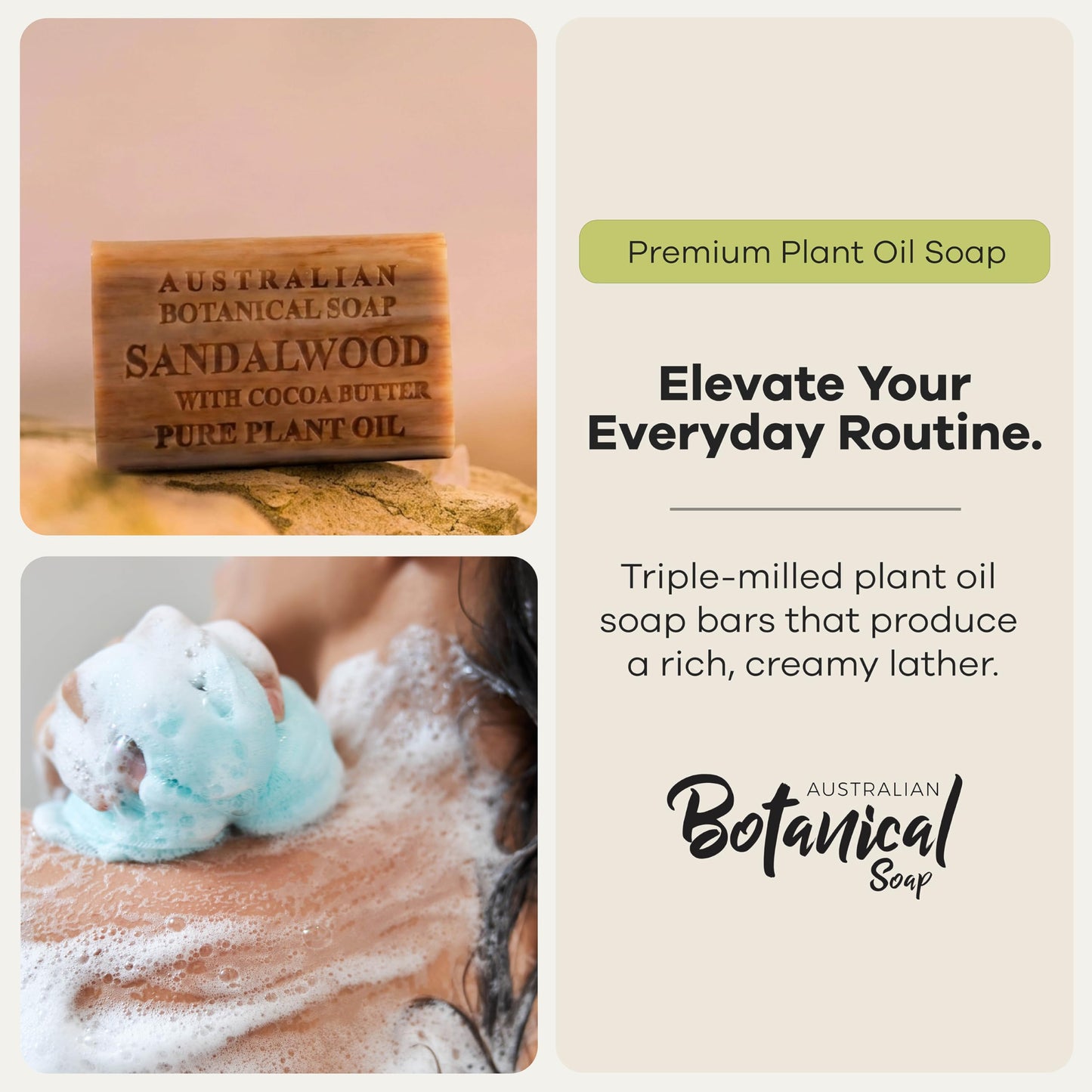 Australian Botanical Soap Sandalwood with Cocoa Butter - Triple Milled 6.6 oz Bar Soap with Shea Butter, Face Hand & Body Soap Bars, Pack of 6 Beauty & Personal Care Australian Botanical Soap