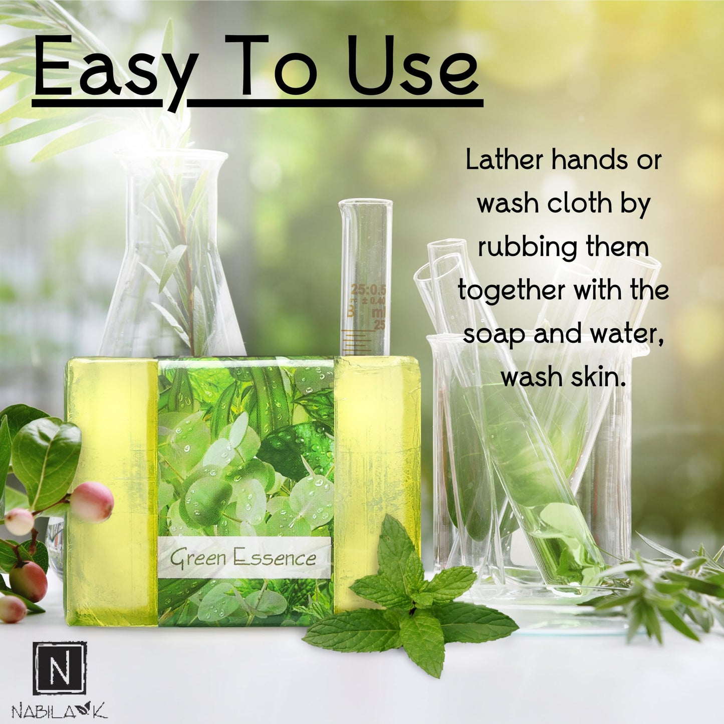 Nabila K Green Essence Glycerin Bar Soap | Eucalyptus & Mint Scent | Natural, Vegan, Hypoallergenic | 100% Vegetable Glycerin, Sulfate-Free Beauty & Personal Care Nabila K