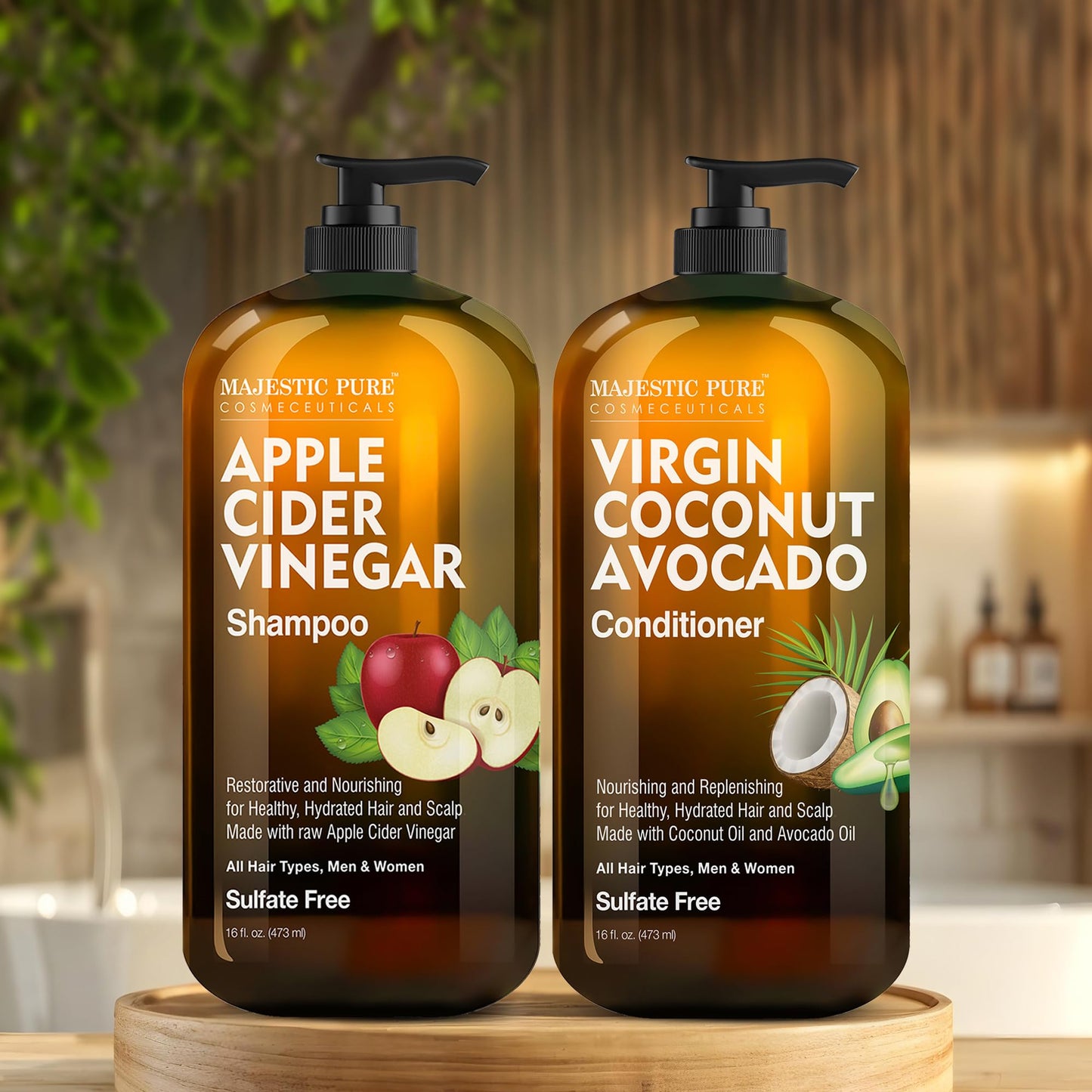 MAJESTIC PURE Apple Cider Vinegar Shampoo and Avocado Coconut Conditioner Set - Restores Shine & Reduces Itchy Scalp, Dandruff & Frizz - Sulfate Free Beauty & Personal Care Majestic Pure
