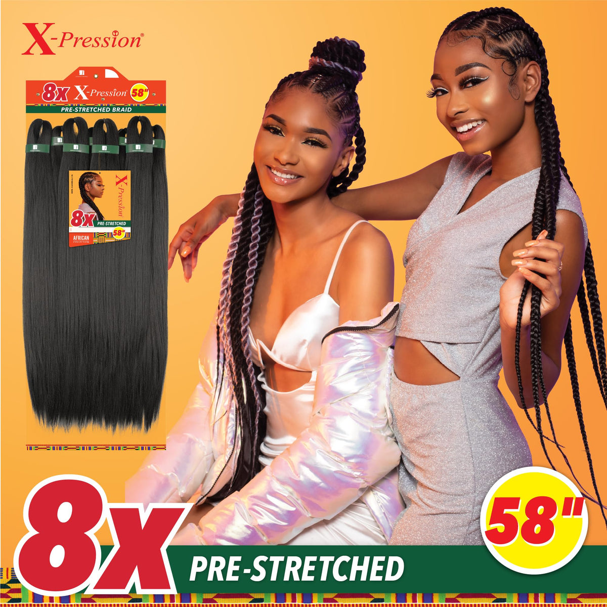 Sensationnel X-Pression Prestretched Braids-8X Braid 58in,1B OFFBLACK