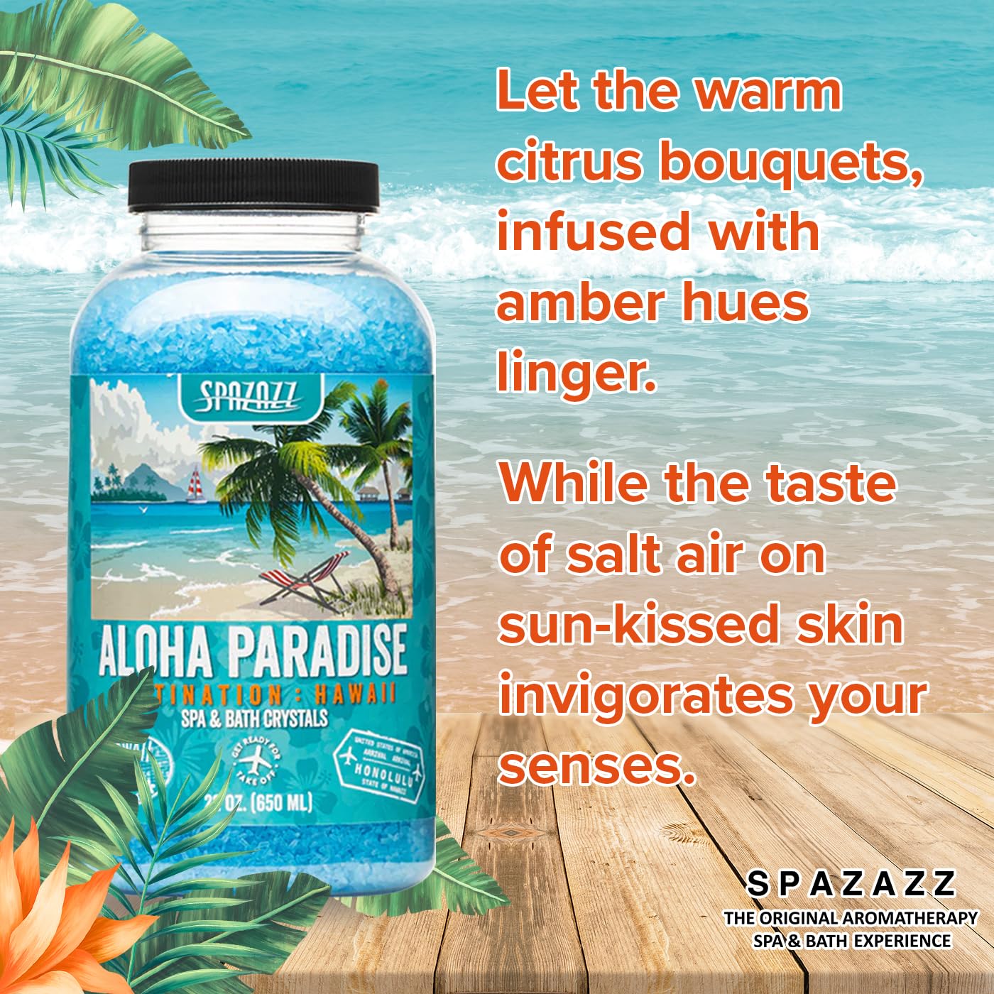 Spazazz Destinations - Hawaii - Aloha Paradise - Natural Spa & Bath Salt Aromatherapy Crystals 22oz -Skin Softener - Safe For Your Hot Tub & Kids Beauty and Personal Care Spazazz