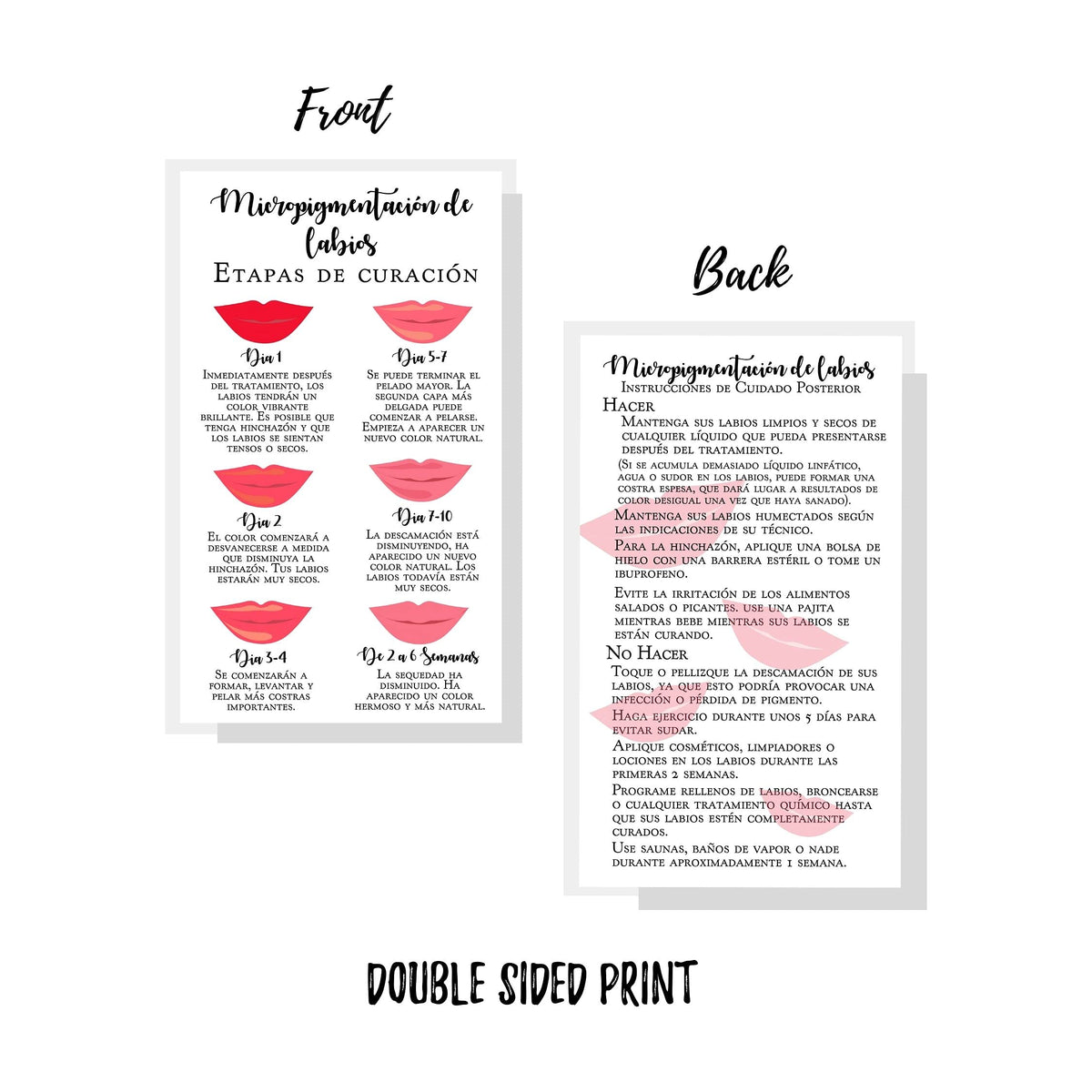 Boutique Marketing LLC Spanish Lip Blush Aftercare Card | Micropigmentación de Labios | 50 Pack | 2 x 3.5in inches Business Card | White with Red Lips Beauty & Personal Care Boutique Marketing LLC