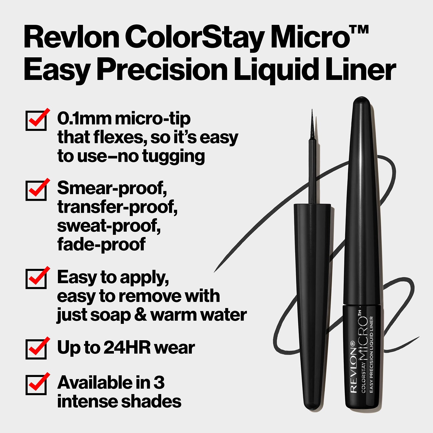 REVLON ColorStay Micro Easy Precision Liquid Eyeliner, Waterproof, Smudgeproof, Longwearing, Stocking Stuffer for Her, 301 Blackout, 0.057 fl oz Beauty & Personal Care REVLON