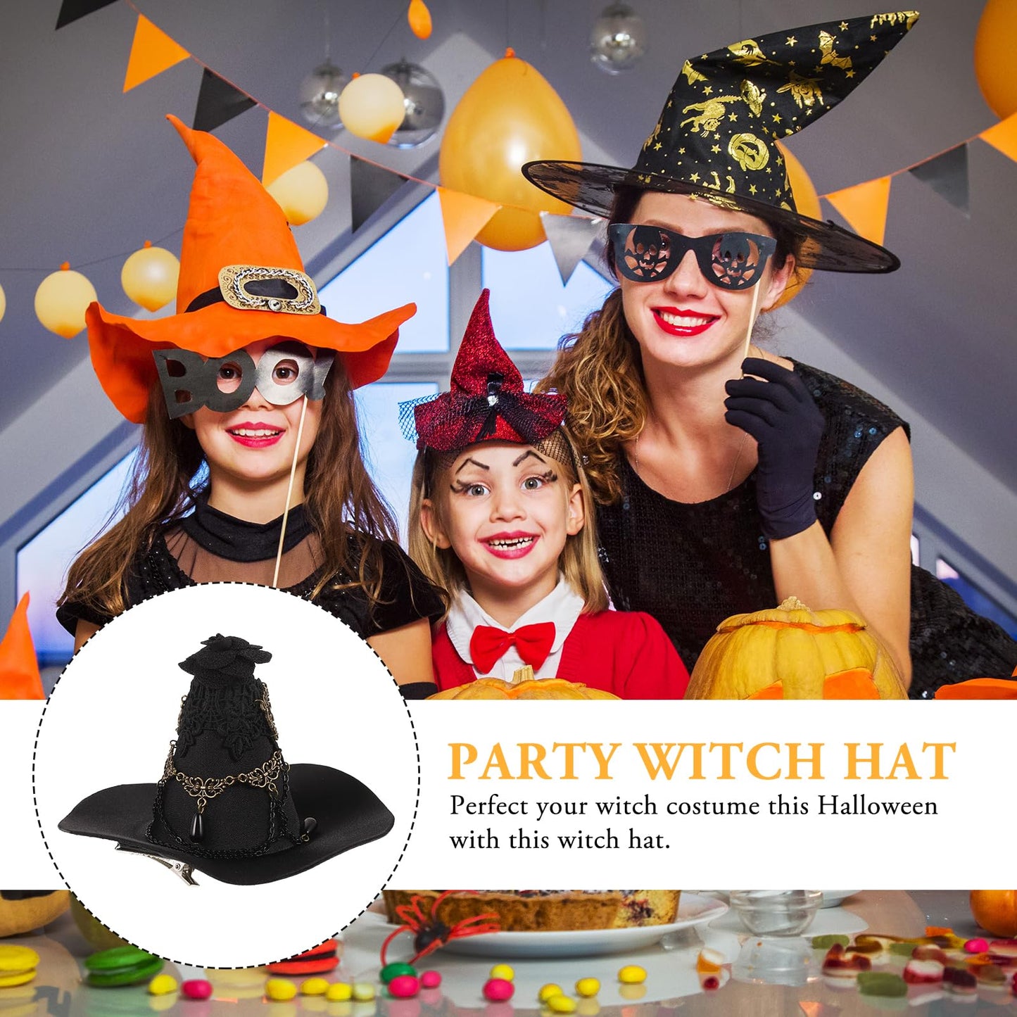 Balck Witch Hat Gothic Rose Tassel Decor Hair Clip Hair Accessories for Halloween Party Beauty & Personal Care LEORX