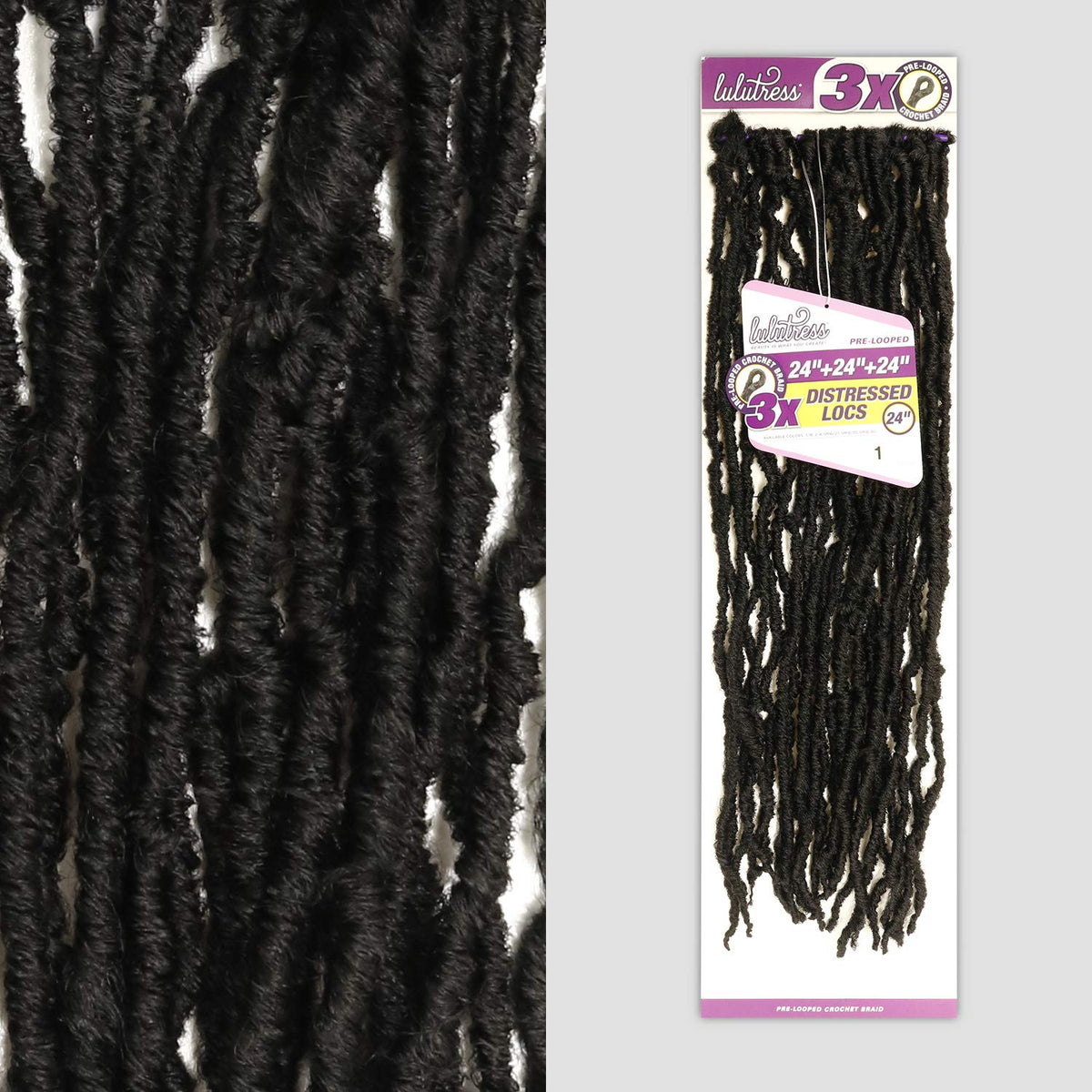 Sensationnel Lulutress Crochet Braids-3X Distressed Locs 24in,1 JETBLACK