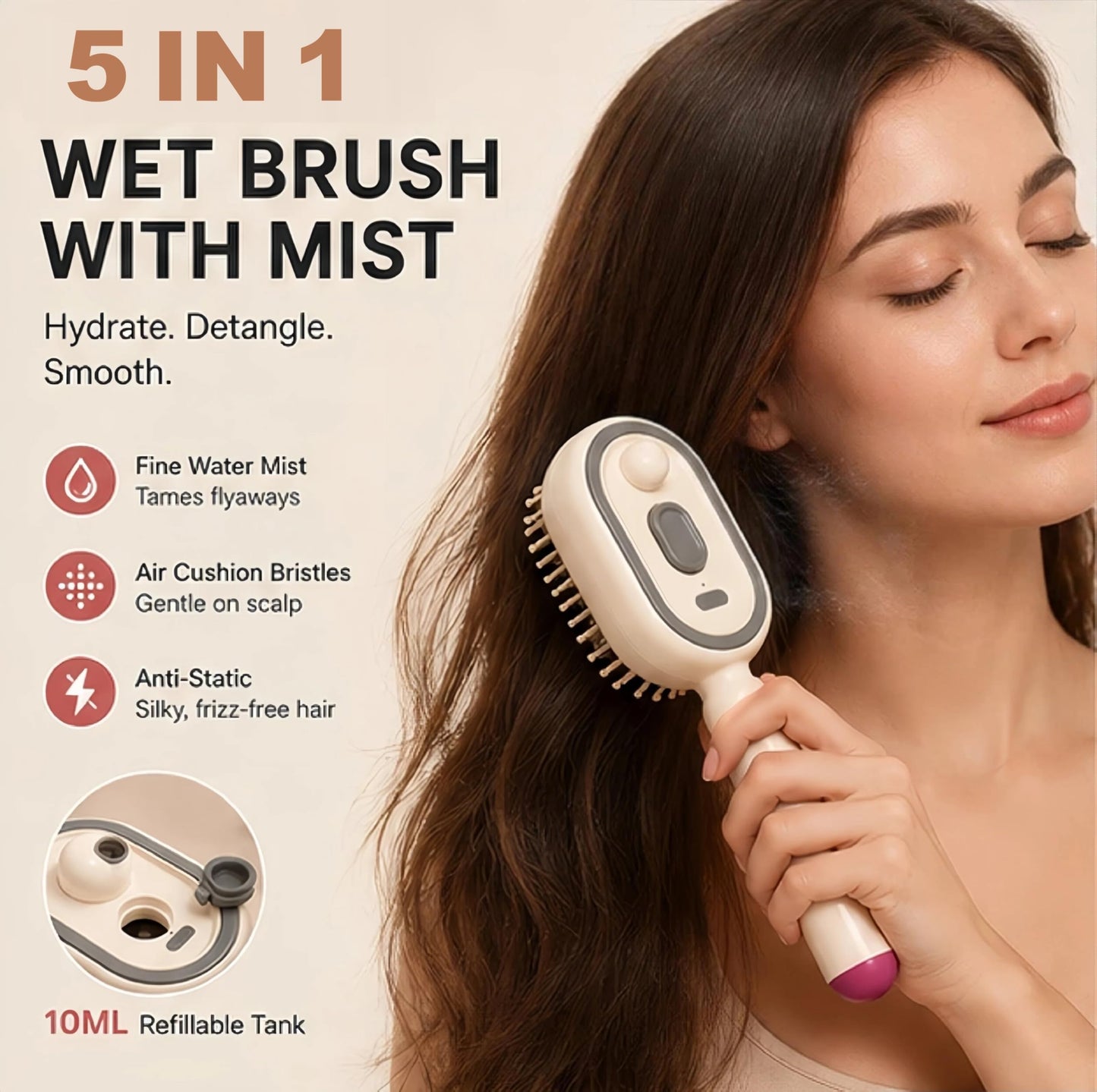 Electric Spray Air Cushion Massage Comb, Upgraded 3 in 1 Rechargeable Air Cushion Hair Brush, Retractable Self-Cleaning Steam Brush for Frizzy Hair Beauty and Personal Care rohxizw