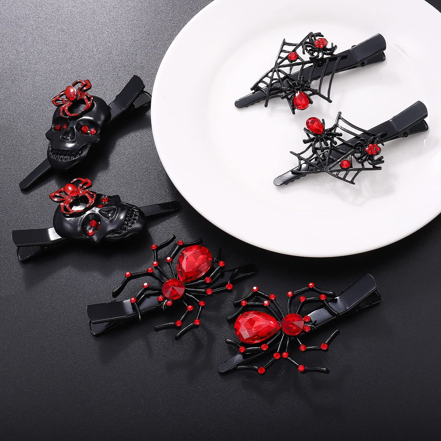 PHALIN Halloween Hair Clips Gothic Large Spider Web Skull Hair Clip for Women Spooky Alligator Duckbill Hair Pins Barrettes Halloween Hair Accessory Beauty & Personal Care PHALIN