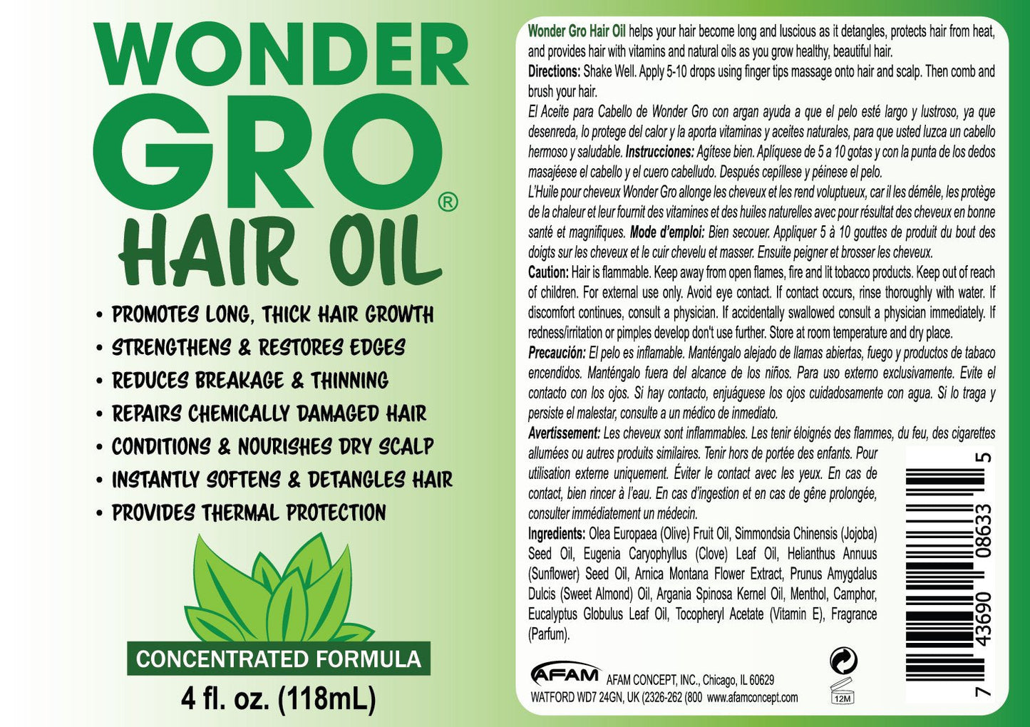 Wonder Gro Hair Growth Oil & Thermal Protection, 4 fl oz - Strengthens & Restores Edges Beauty & Personal Care Wonder Gro