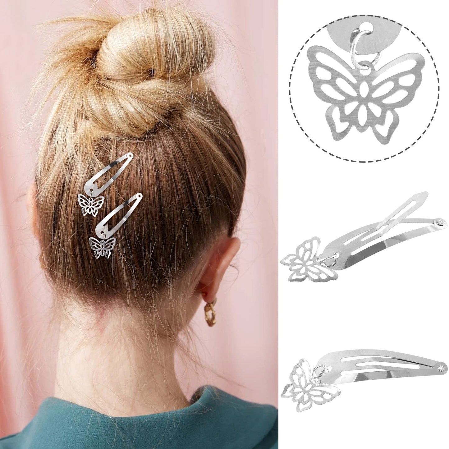 OIIKI Metal Hair Accessories: Star, Heart, Butterfly Snap Clips and Punk Silver Hairpins for Women and Girls Beauty & Personal Care OIIKI