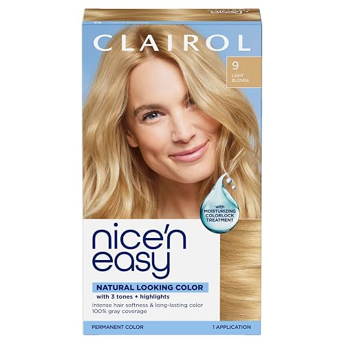 Clairol Nice'n Easy Permanent Hair Dye, 9 Light Blonde | 100% Gray Coverage | Long?Lasting, Natural?Looking Color & Shine | Pack of 1 Beauty & Personal Care Clairol