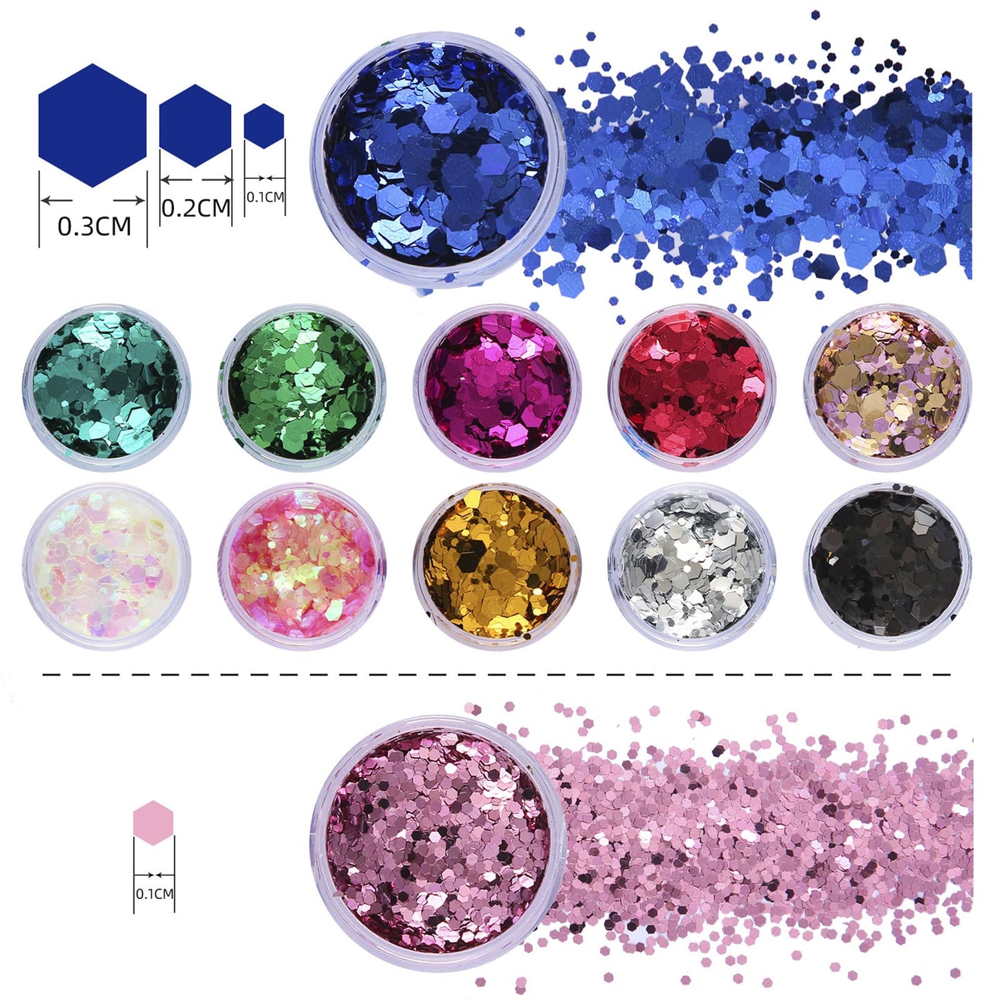 12 Jars Glitter for Body Face Hair Eye Party Beauty Makeup Temporary Tattoos 12 Colors Eyeshadow Nail Art Pigment Glitter (12) Beauty & Personal Care Khakho