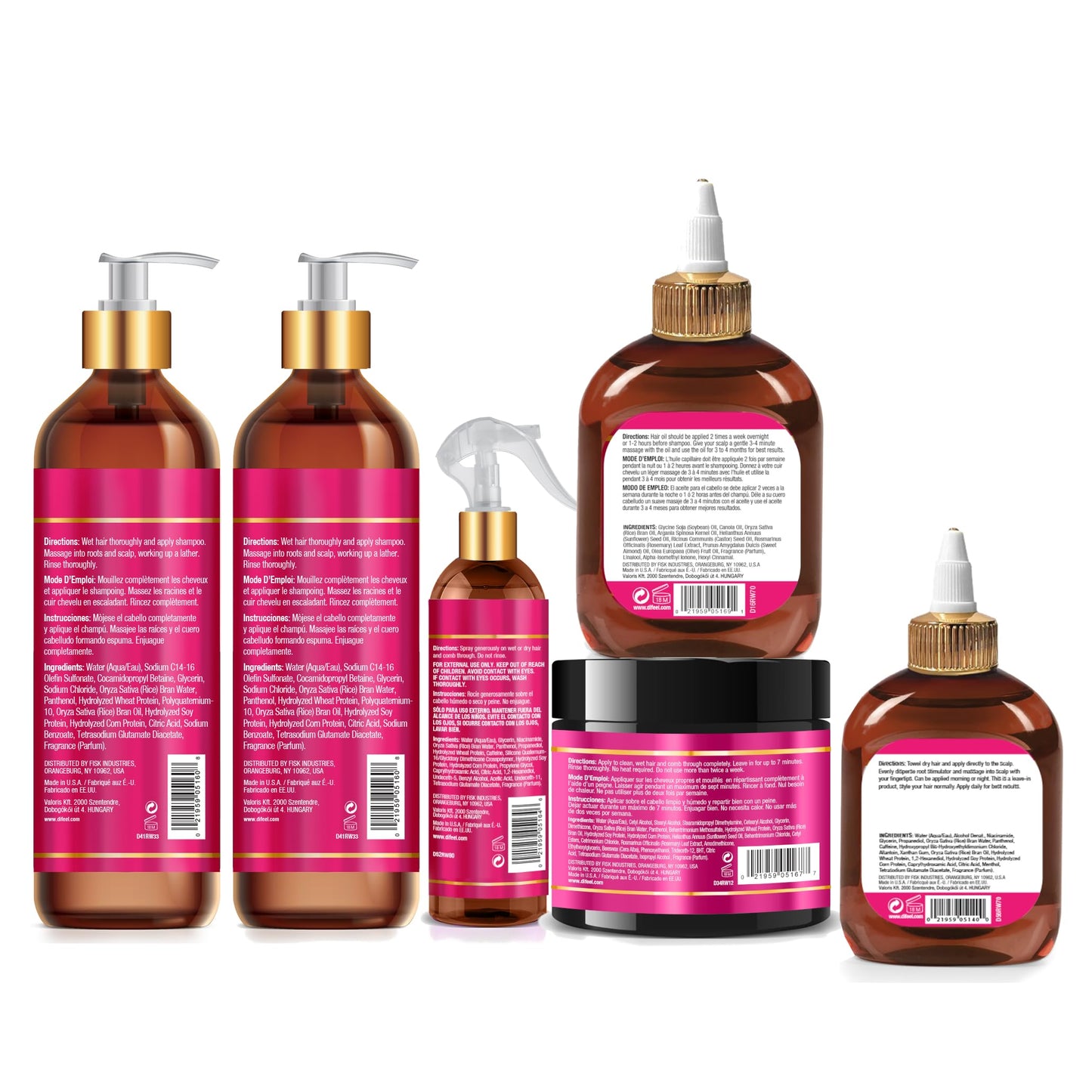 Difeel Rice Water Hair Care Ultimate Shampoo & Conditioner 6PC Set - Includes 33.8oz Shampoo, 33.8oz Conditioner, 12oz Hair Mask, 7.1oz Hair Oil Beauty & Personal Care Difeel