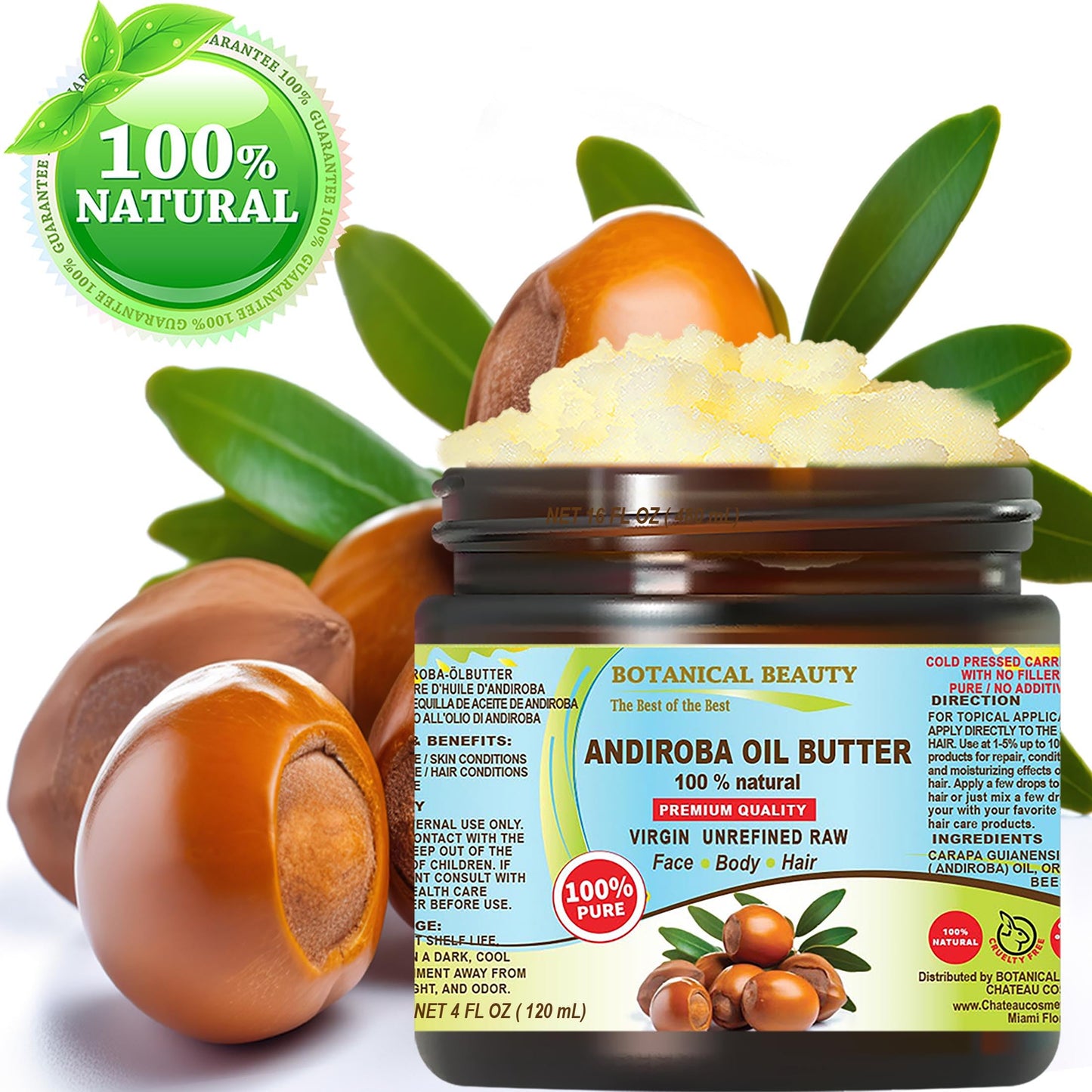 Botanical Beauty Andiroba Oil Butter Raw Pure Natural VIRGIN UNREFINED Cold-Pressed for Face, Skin, Body, Hair, Lip, Nails. Rich in Vitamin E, Vitamin Beauty & Personal Care Botanical Beauty
