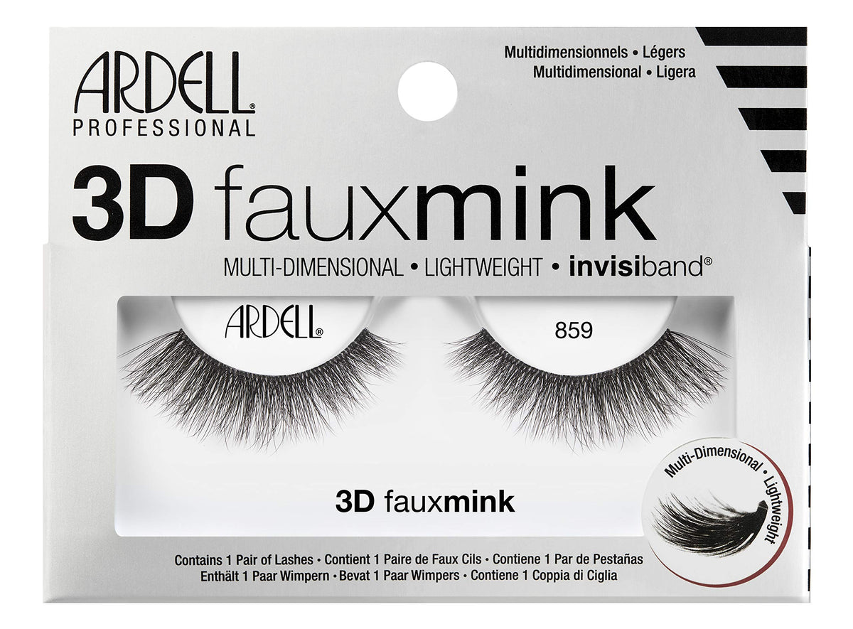 Ardell 3D Faux Mink Lashes False Eyelashes 859 - Fluffy & Voluminous Strip Wispy Lashes for a Natural Glam Look, 4 Pairs