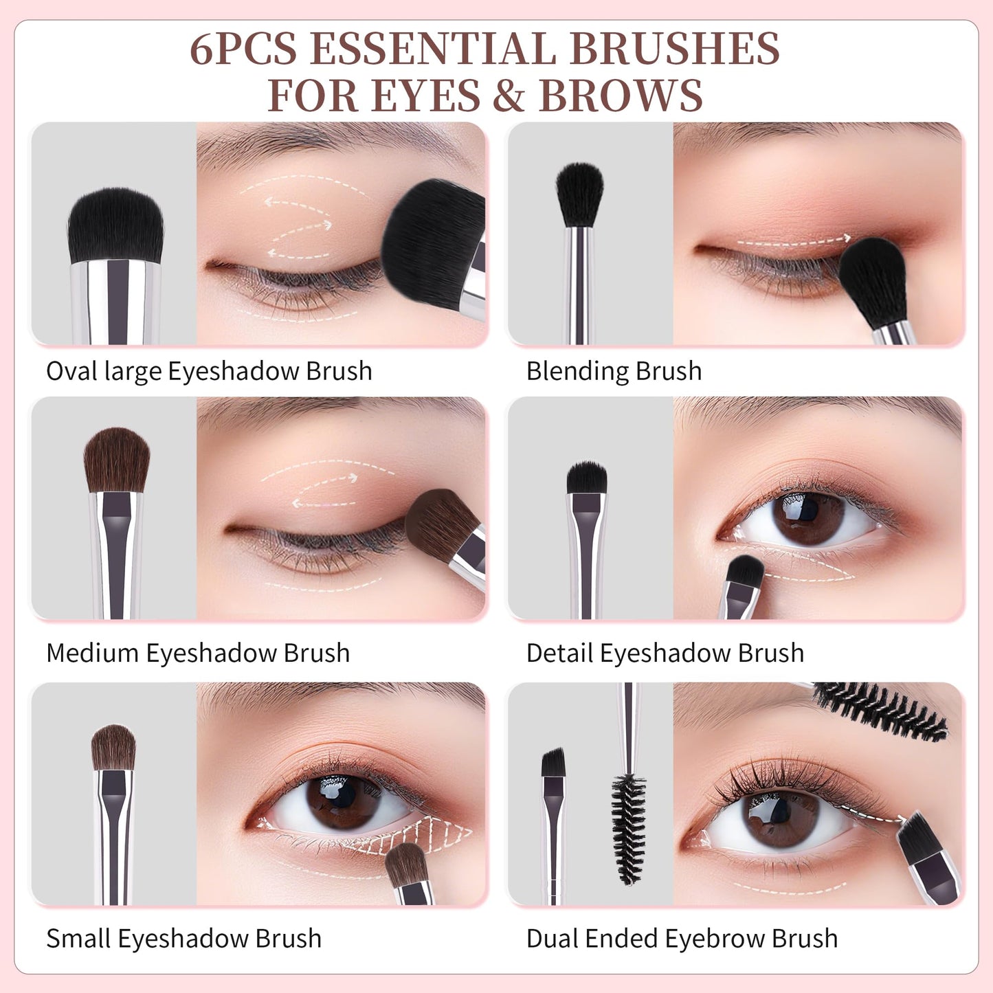 DUcare Eye Makeup Brush Set, 6 Pcs Professional Eyeshadow Blending Makeup Brushes for Concealer Eyebrows Eyeliner, Soft Hairs & Wood Handle Beauty & Personal Care DUcare