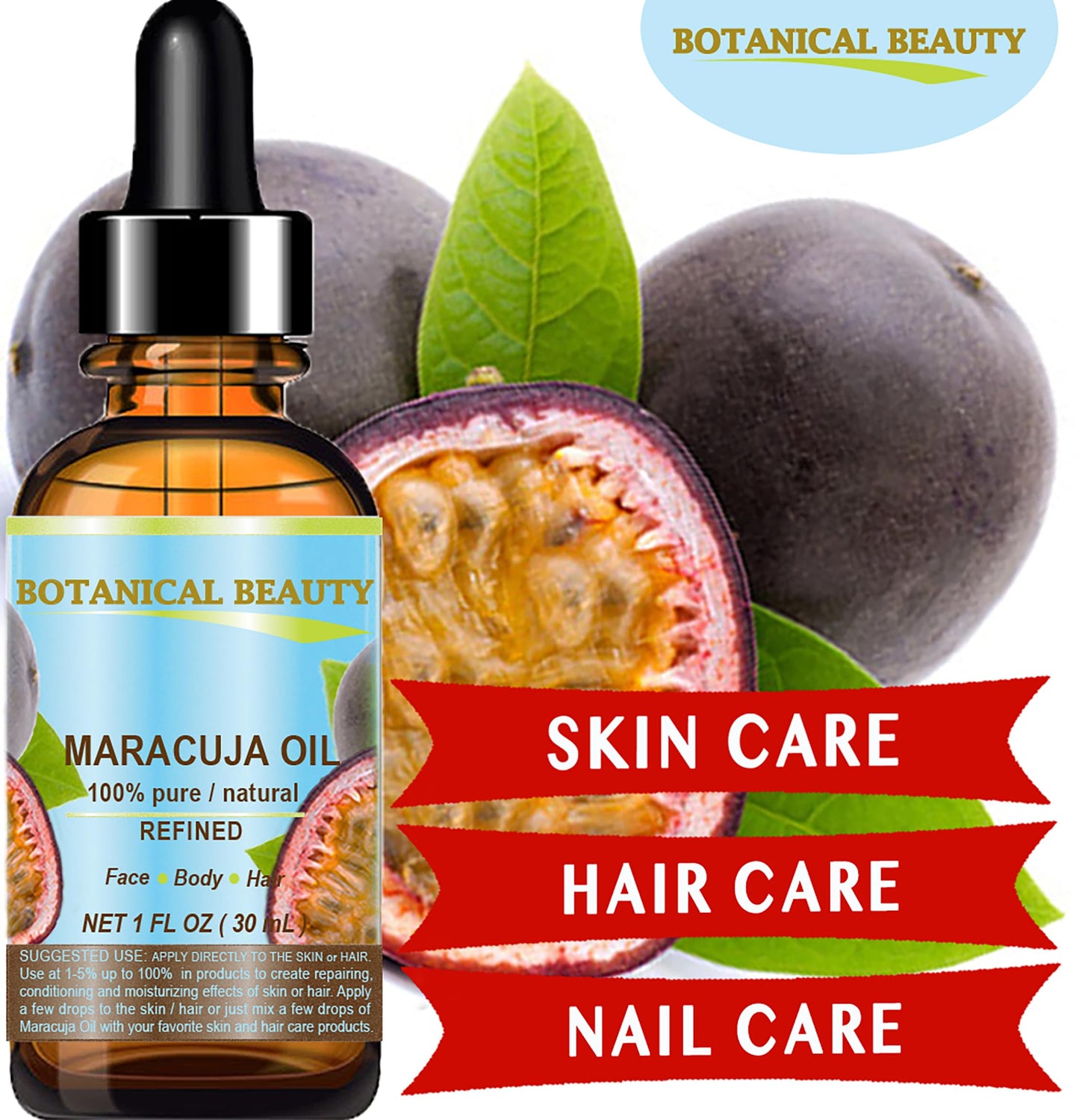 Botanical Beauty MARACUJA OIL 100% Pure Natural Cold Pressed Undiluted for Face, Skin, Hair, Body, Lip, Nails 0.33 Fl Oz - 10 ml Rich in Vitamin C Beauty & Personal Care Botanical Beauty