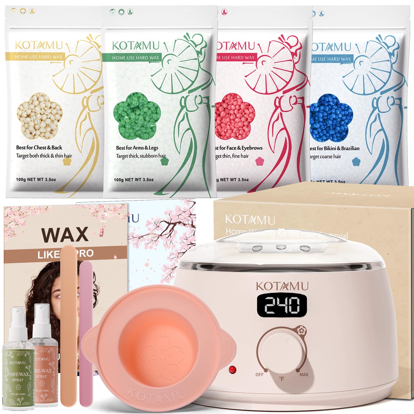 KOTAMU Waxing Kit for Women & Men, Wax Warmer for Hair Removal, Digital Wax Kit with Silicone Pot, Ideal for Face Eyebrow Arm Legs Armpit &Sensitive Beauty and Personal Care KOTAMU