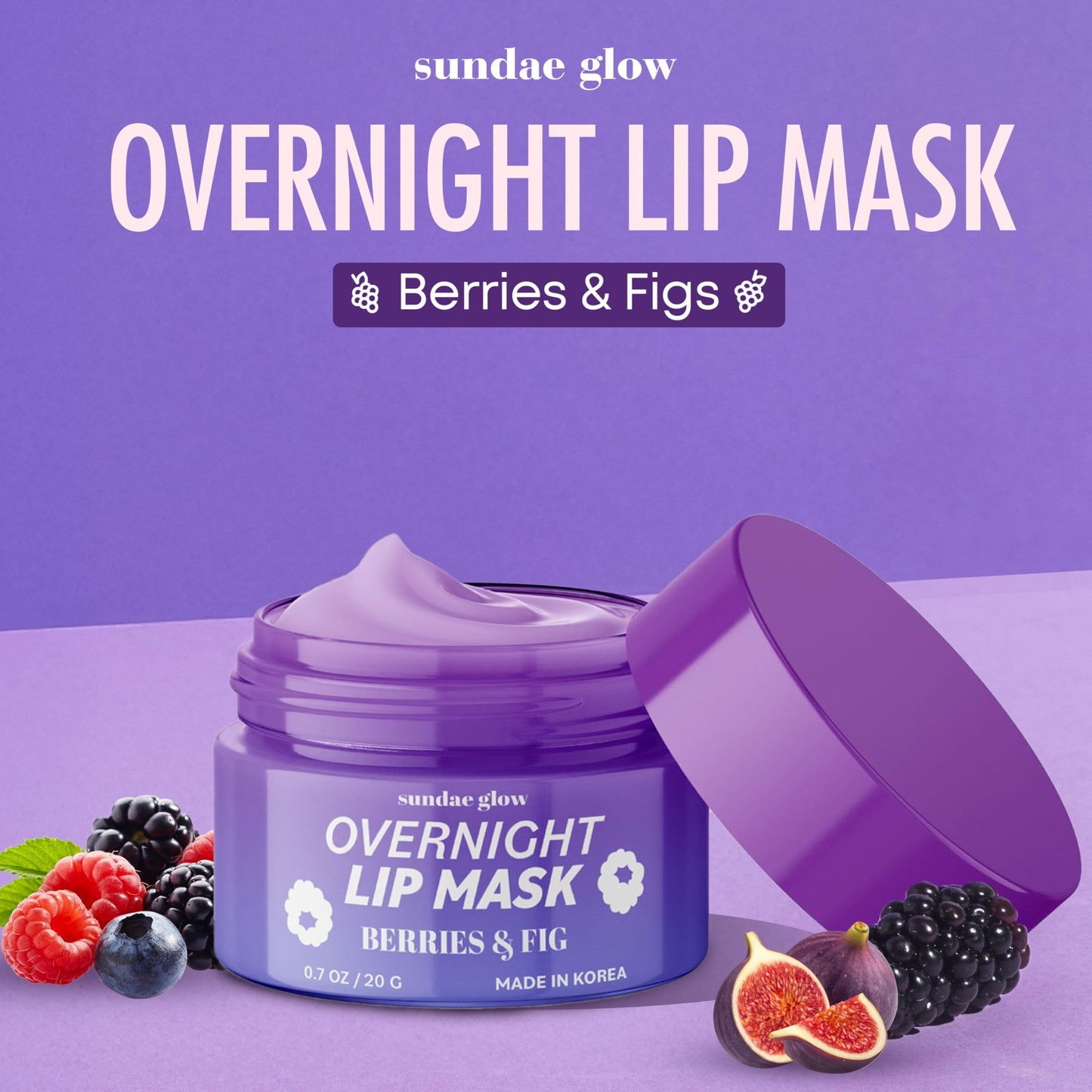 Sundae Glow Lip Mask with Berries & Fig - Overnight Lip Repair, Intense Hydration & Smoothing - Dermatologist Tested, Korean Lip Care - Vegan, Clean Beauty & Personal Care Sundae Glow