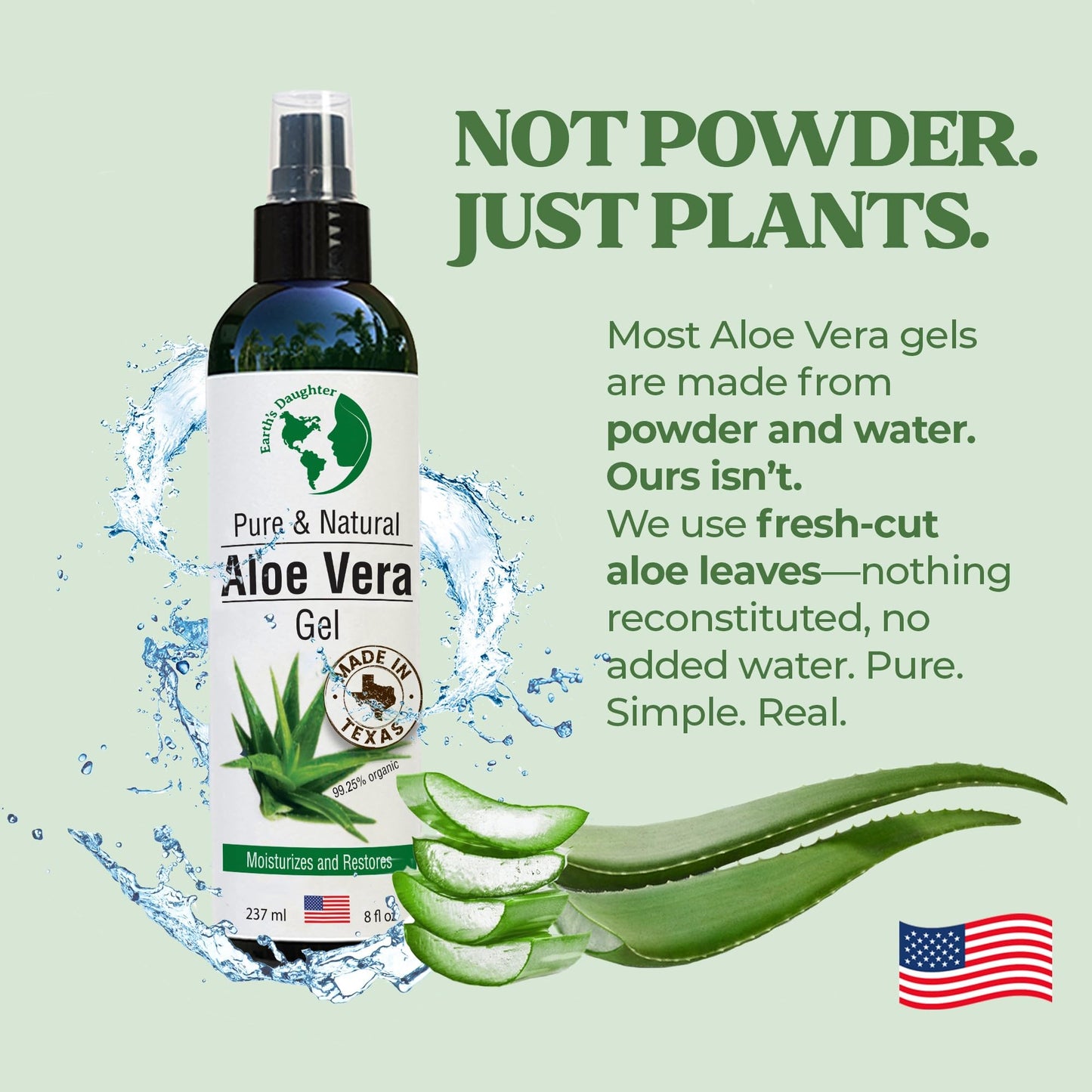 Earth’s Daughter Organic Aloe Vera Gel from Fresh Cut 100% Pure Organic Aloe leaves - Fast Absorbing for Face, Skin, Hair & Body - Vegan, Unscented Beauty & Personal Care Earth's Daughter