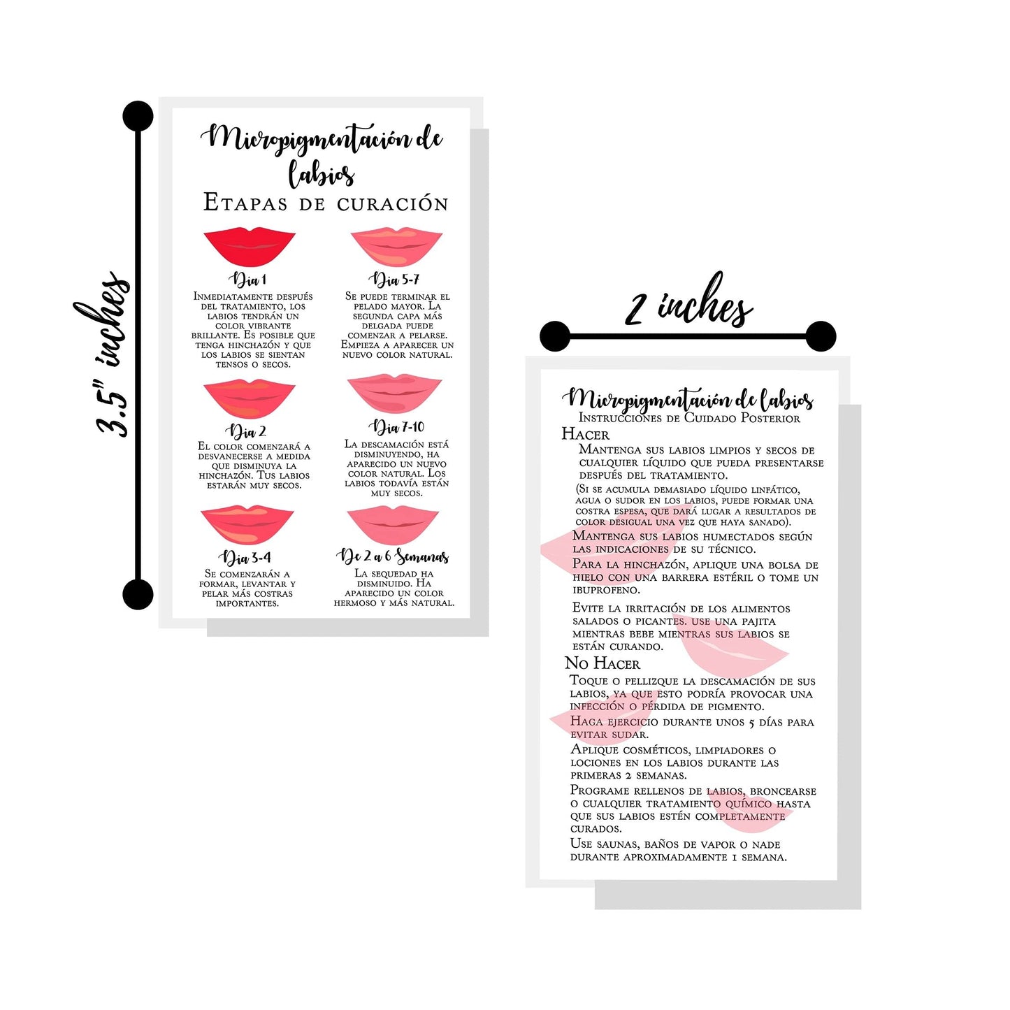 Boutique Marketing LLC Spanish Lip Blush Aftercare Card | Micropigmentación de Labios | 50 Pack | 2 x 3.5in inches Business Card | White with Red Lips Beauty & Personal Care Boutique Marketing LLC