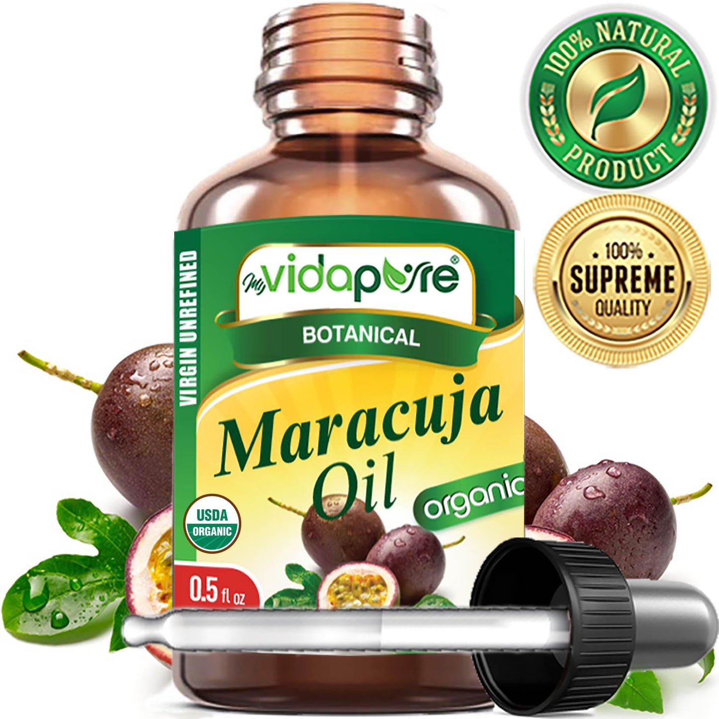 MYVIDAPURE Organic MARACUJA OIL Passion Fruit Certified Organic 100% Natural, Pure WILD GROWTH VIRGIN UNREFINED Brazilian for Skin, Face, Hair, Lip Beauty & Personal Care MYVIDAPURE