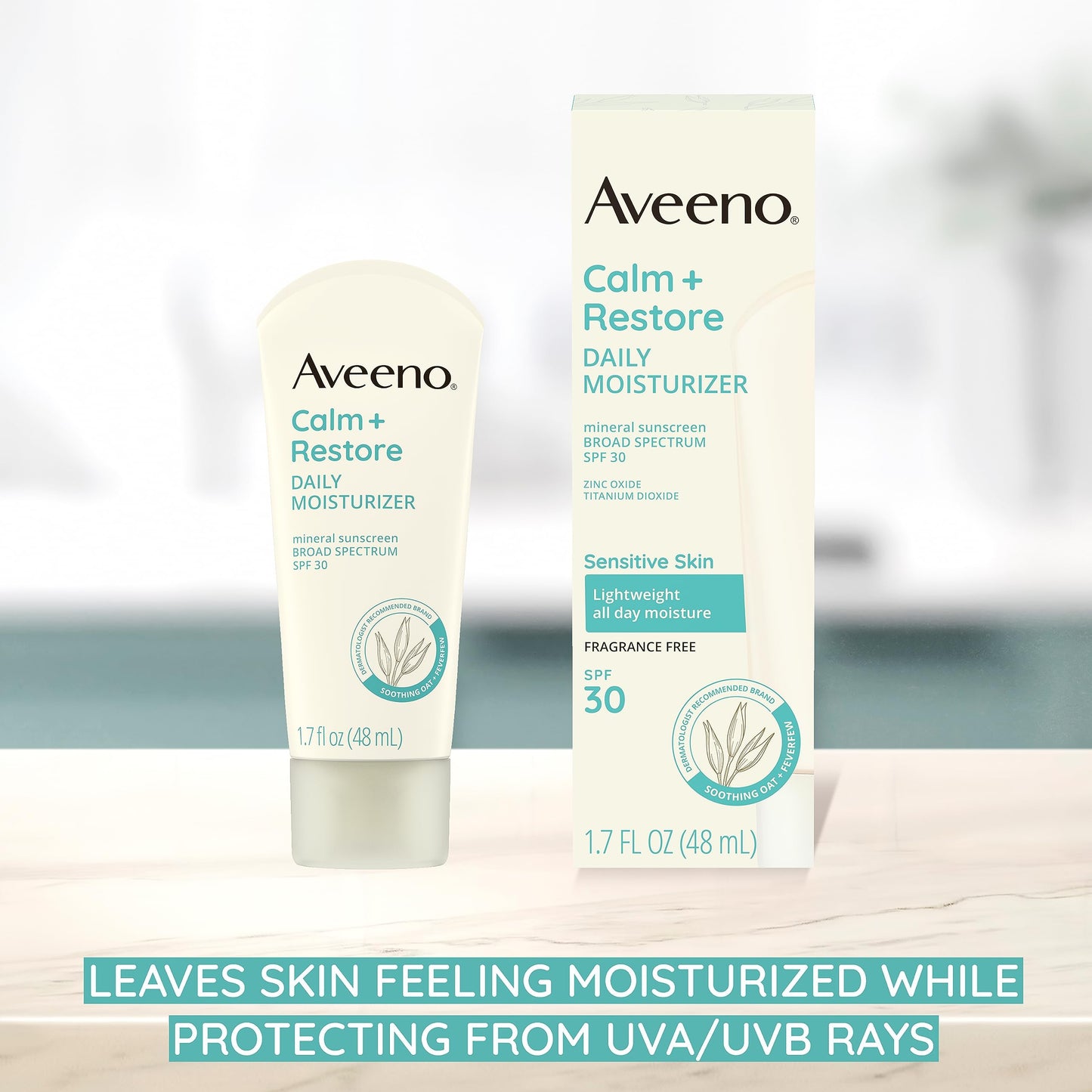Aveeno Calm + Restore Daily Moisturizer Mineral Sunscreen with Broad Spectrum SPF 30, Lightweight All Day Moisture + UVA/UVB Sun Protection Beauty & Personal Care Aveeno