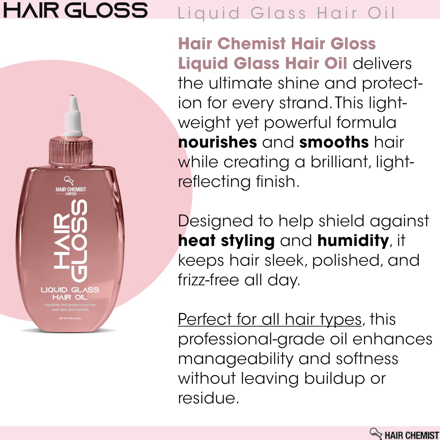 Hair Chemist Hair Gloss Liquid Glass 3-PC Shine & Protect Set - Includes 33.8oz Shampoo, 33.8oz Conditioner & 8oz Hair Oil Set (3-PC SET) Beauty & Personal Care Hair Chemist