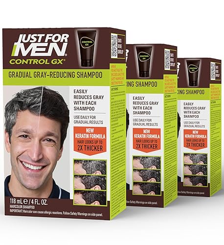 Just for Men Control GX Grey Reducing Shampoo, Gradual Hair Color with Keratin for Stronger Thicker and Healthier Looking Hair, 4 Fl Oz - Pack of 3 Beauty & Personal Care Just for Men