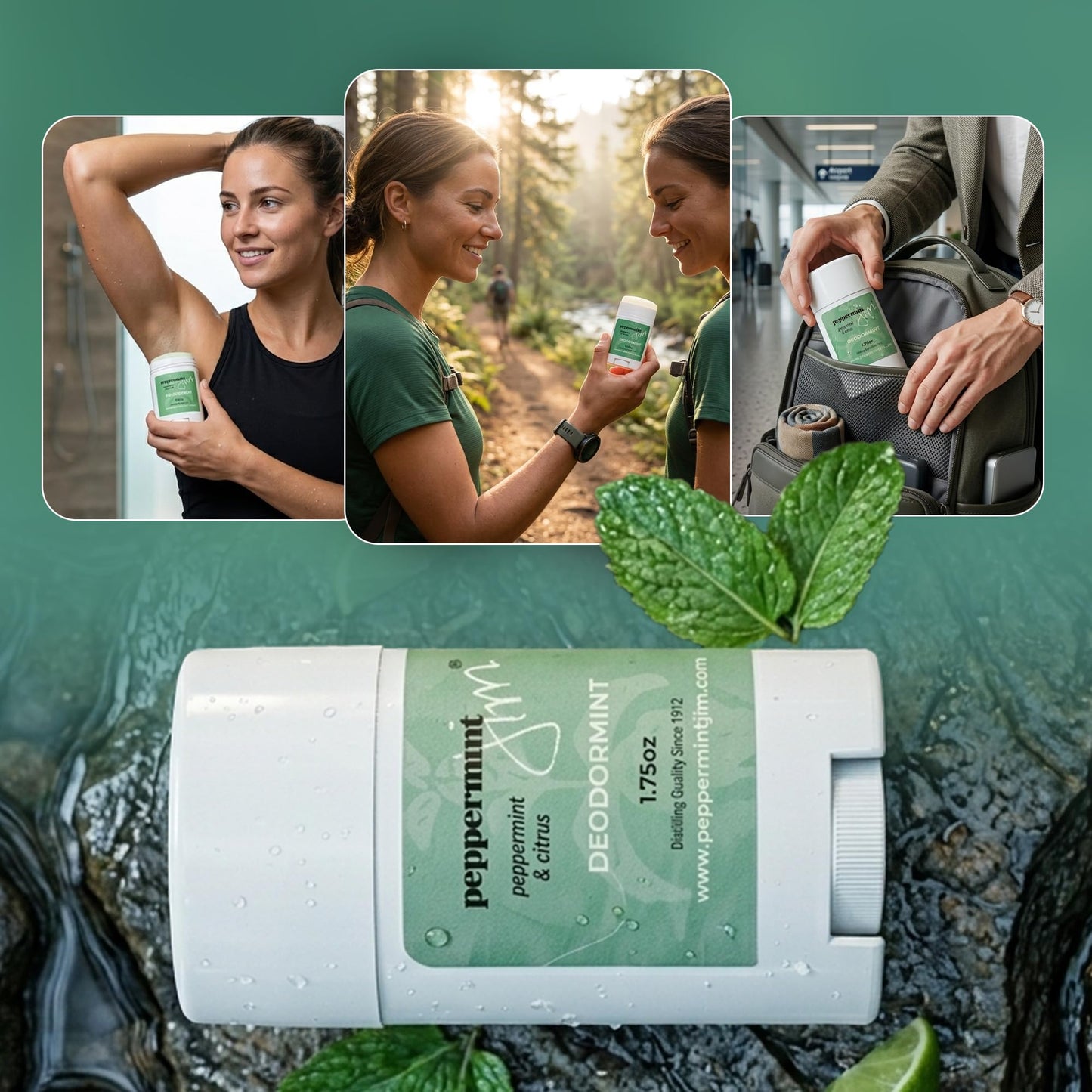 Peppermint Jim Peppermint and Citrus Deodormint Stick 1.75 Oz- Aluminum Free Natural Magnesium Deodorant for Men and Women - Twist Up for Every Day Beauty and Personal Care Peppermint Jim