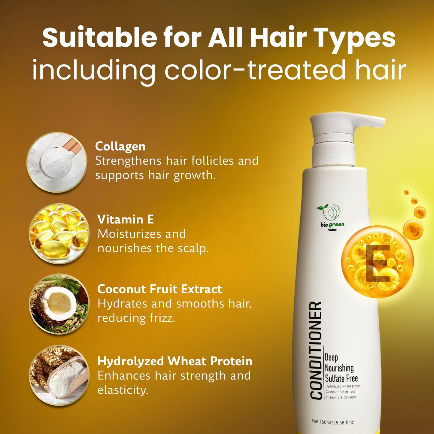 BIOGREEN ROOTS Hair Conditioner Treatment for Damaged, Dry Hair - Sulfate-Free Hair Care with Hydrolyzed Wheat Protein - Moisturizing, Softener Beauty & Personal Care BIOGREEN ROOTS