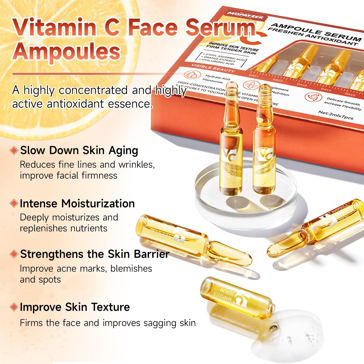 Vitamin C Face Serum, Hyaluronic Acid + Niacinamide + Ascorbic Acid, Anti Aging Facial Serum Ampoules for Wrinkles, Firmness & Moisturizing, Organic Beauty & Personal Care mopayzer