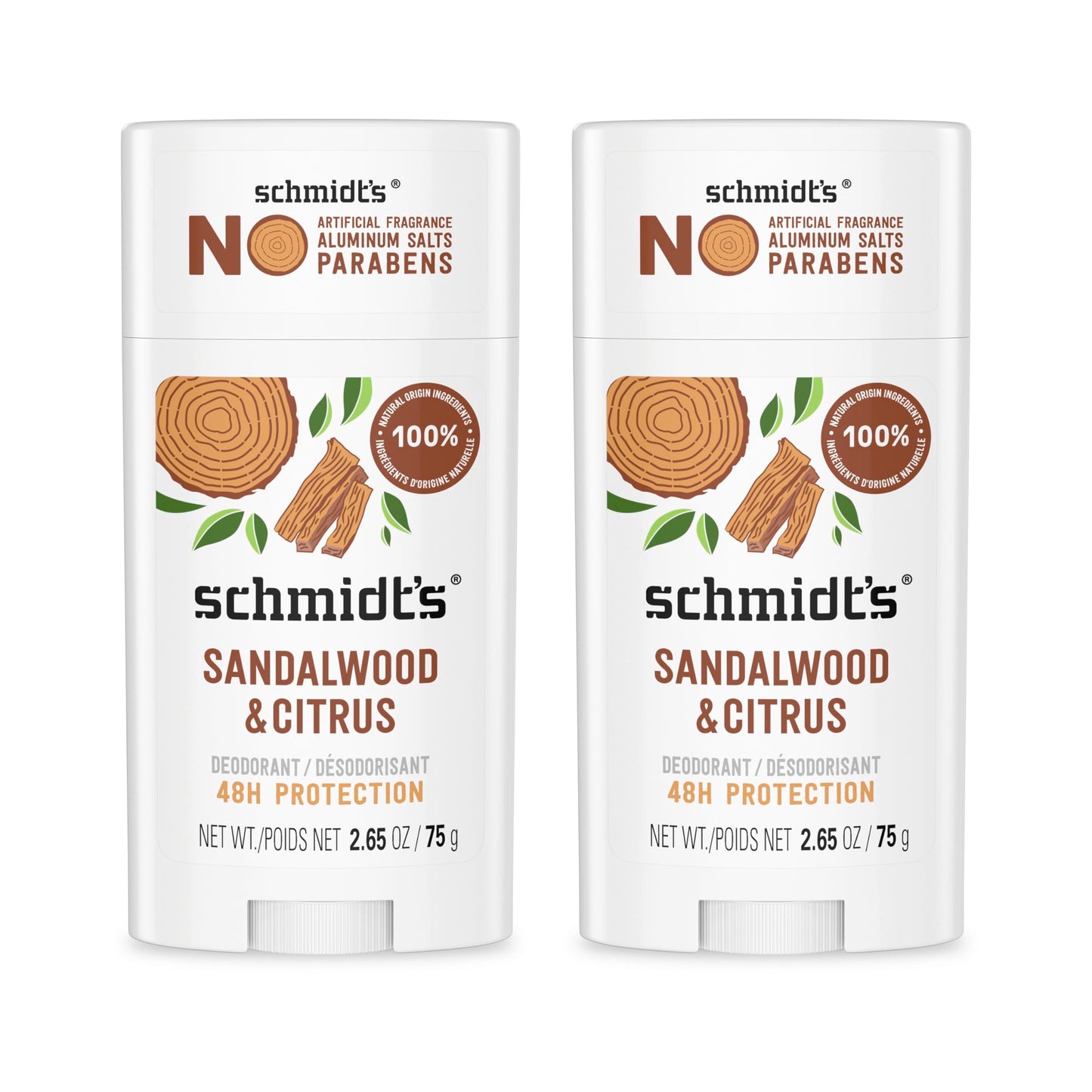 Schmidt's Aluminum-Free Vegan Deodorant Sandalwood & Citrus 2 Count for Women and Men, with 24 Hour Odor Protection, Natural Ingredients Beauty and Personal Care Schmidt's