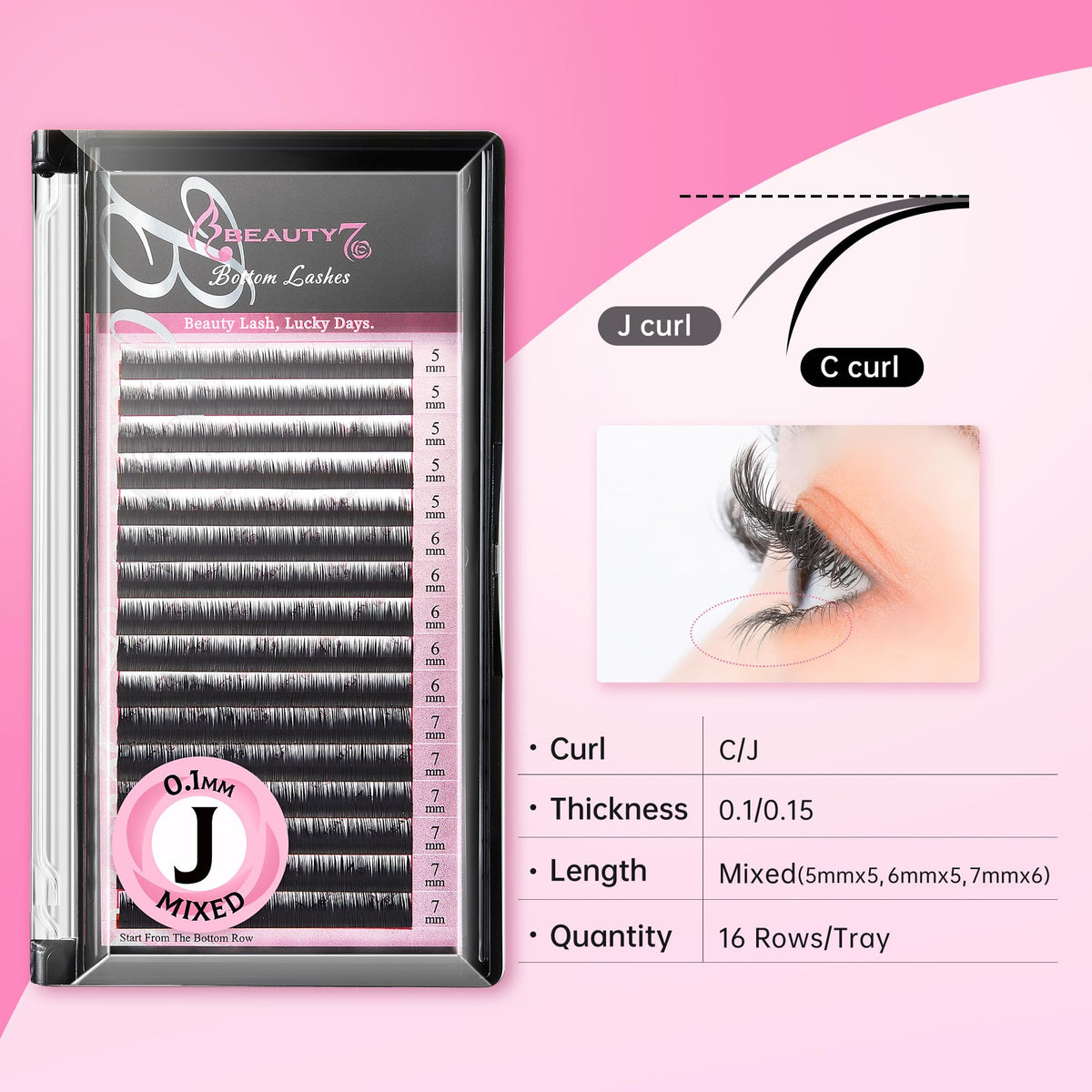 Beauty7 Mixed Volume Under Bottom Lower Individual False Eyelash Extension Tray Matte Synthetic Mink Curl J 0.1mm Thickness 5/6/7mm Length Beauty & Personal Care Beauty7