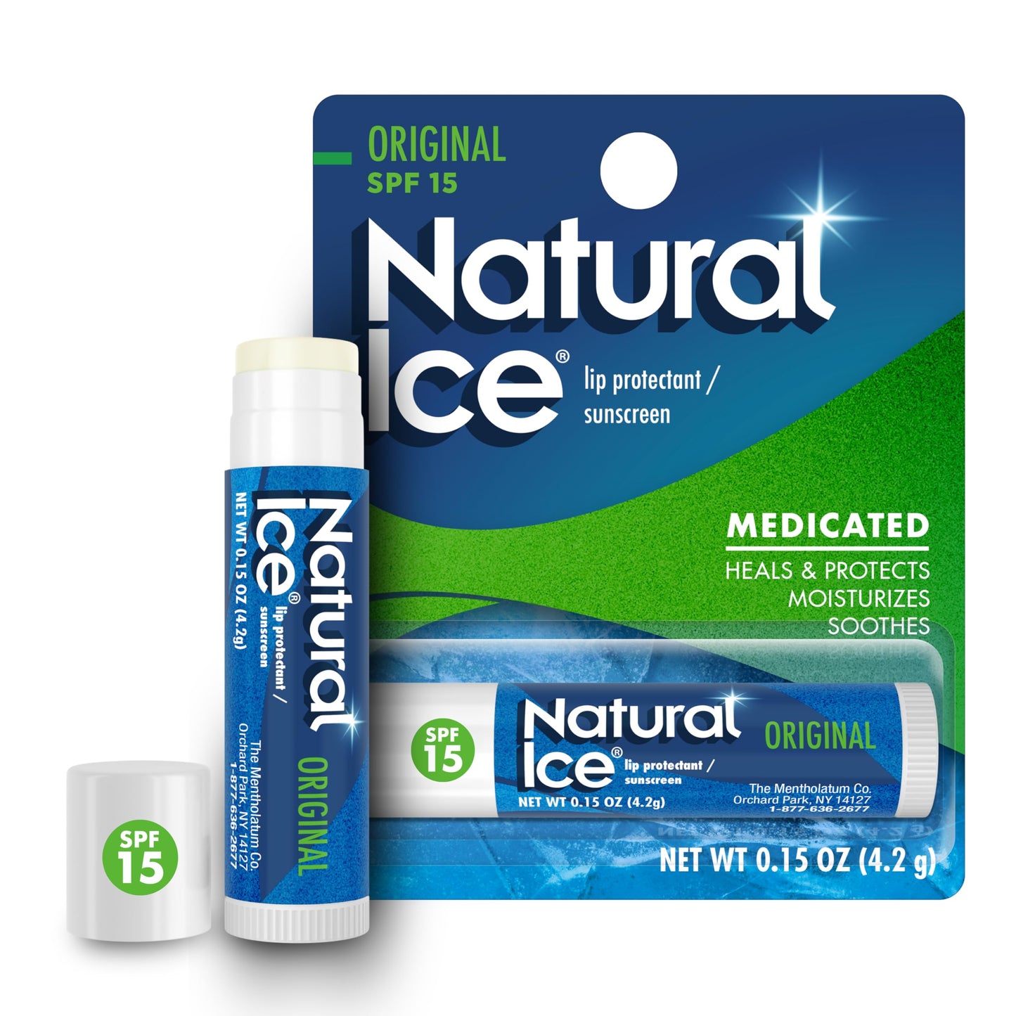 Mentholatum Natural Ice Original Medicated Lip Balm, Hydrating Lip Care for Dry, Chapped Lips, Moisturizing Formula with SPF 15 Helps Prevent Sunburn Beauty and Personal Care Natural Ice