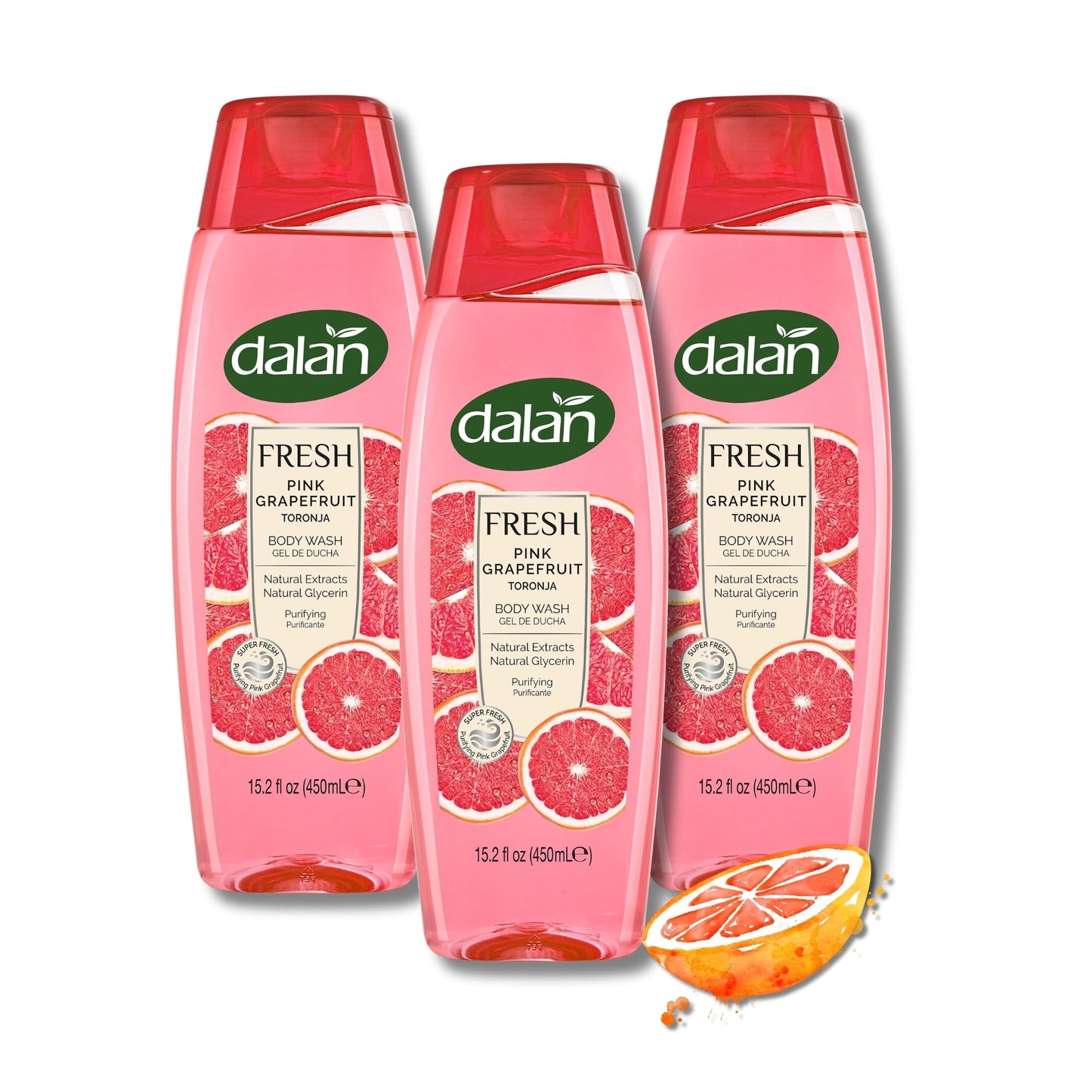 Dalan Natural Extracts Body Wash, with Fresh Pink Grapefruit & Aloe Vera & Sea Minerals, 15.2 fl oz (3 Pack, Grapefruit) Beauty & Personal Care Dalan