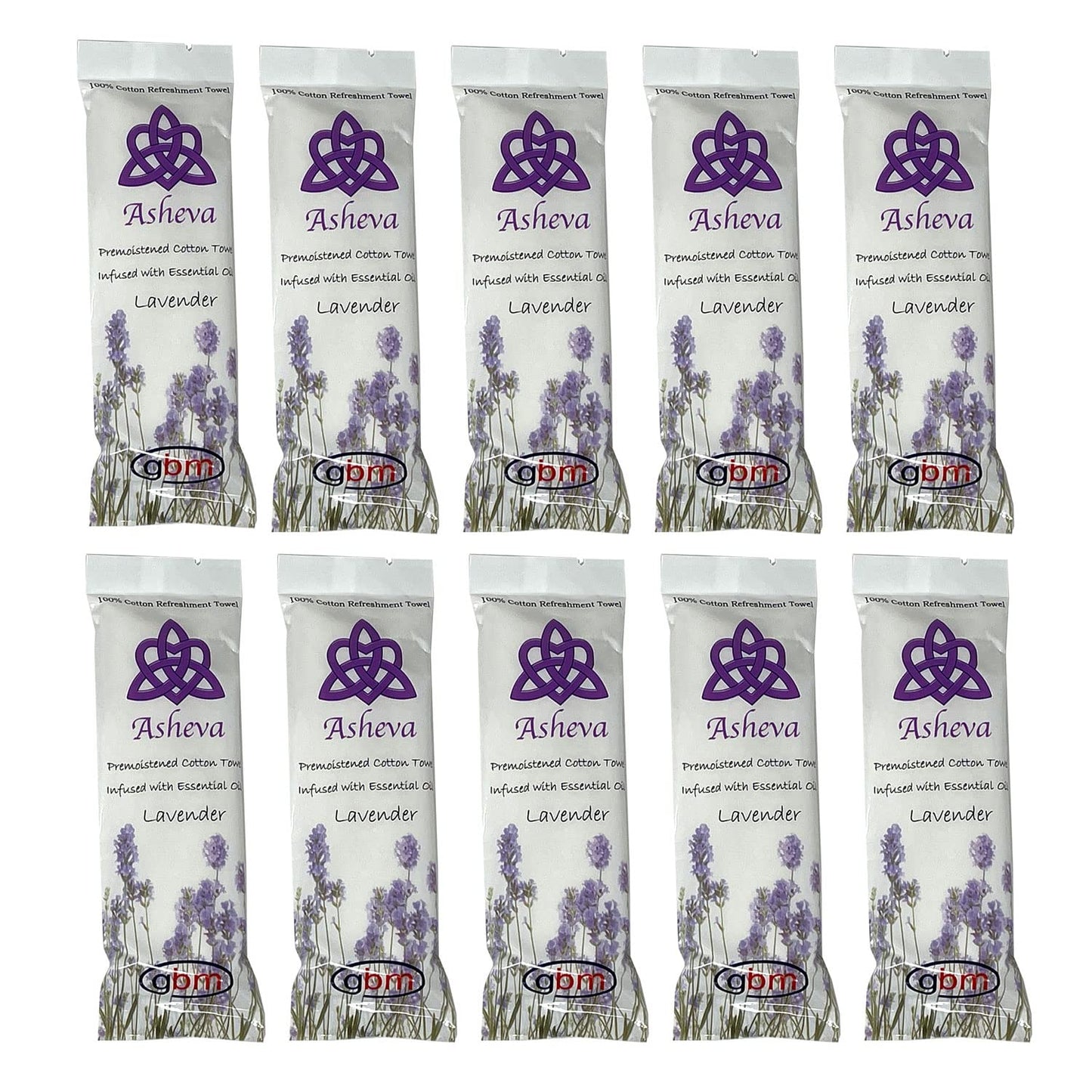 Asheva 8" x 9" Individually Wrapped Oshibori Disposable Towels - Luxurious Moist Cotton Hot/Cold Refreshment Towel - Lavender, Lemon, or Tea Tree Beauty & Personal Care GBM