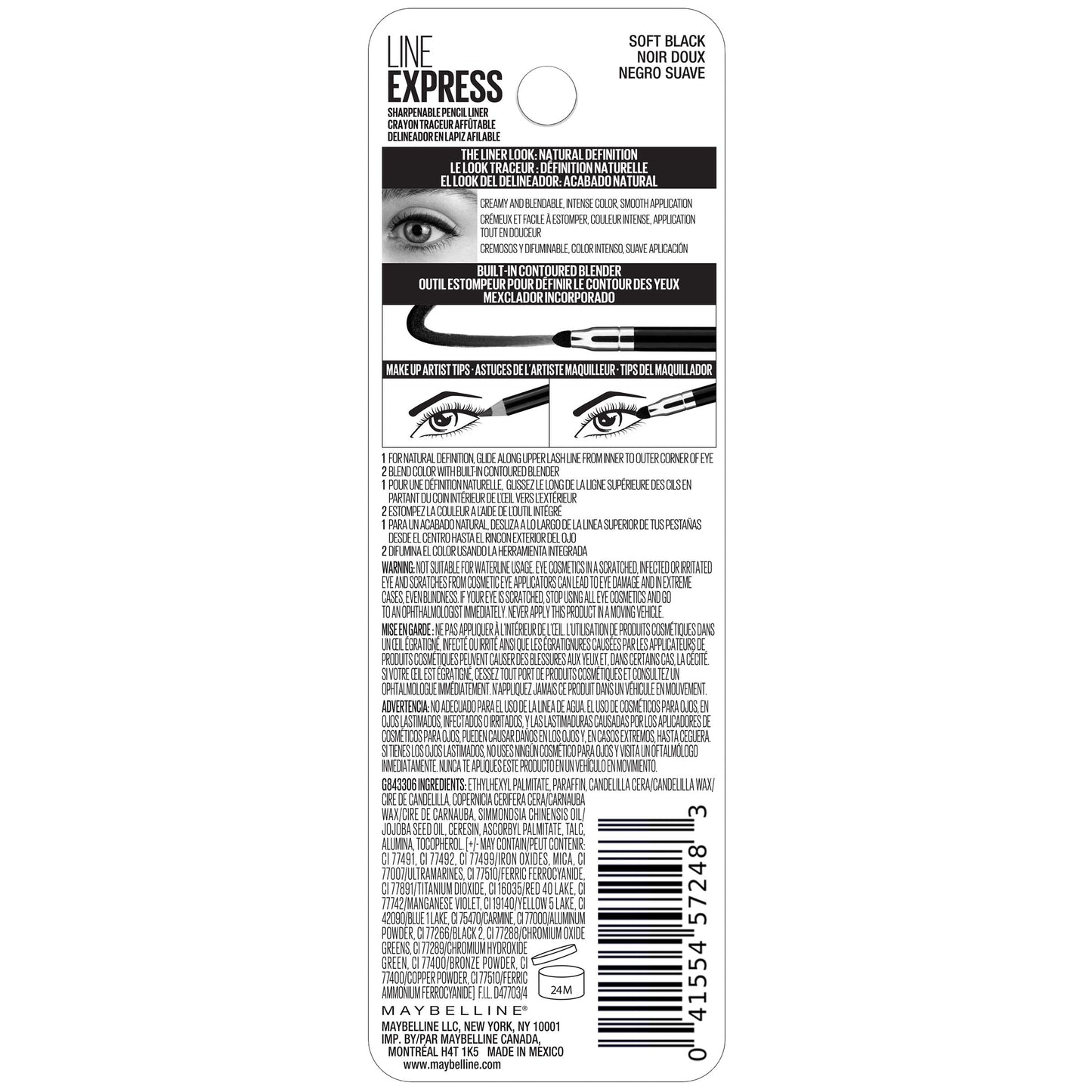 Maybelline Line Express Sharpenable Wood Pencil with Built-In Blending Smudger Tip Creamy Liner Eyeliner Eye Makeup, Soft Black, 0.035 oz. Beauty & Personal Care MAYBELLINE
