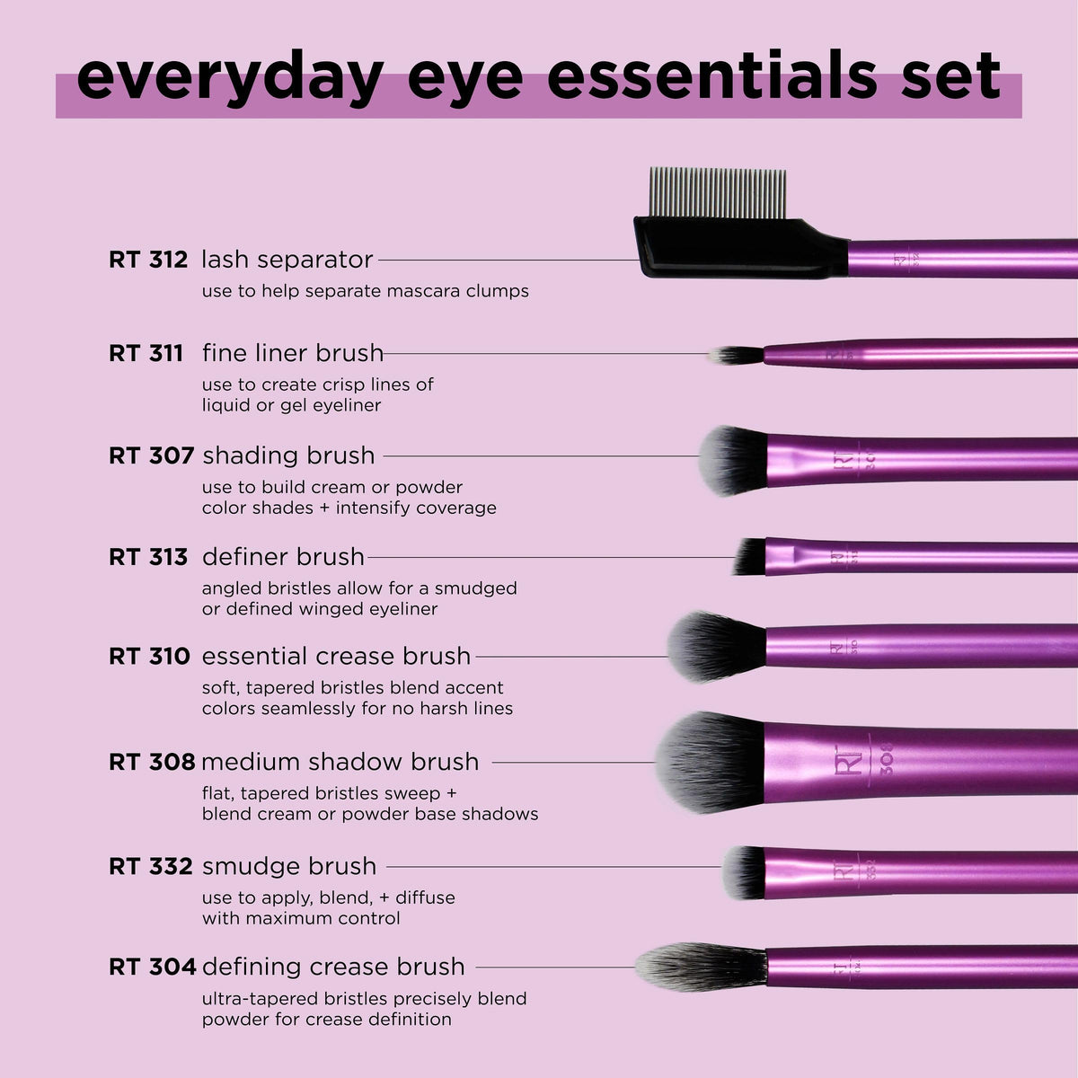 Real Techniques Everyday Eye Essentials, Eye Makeup Brushes, 8-Piece Set
