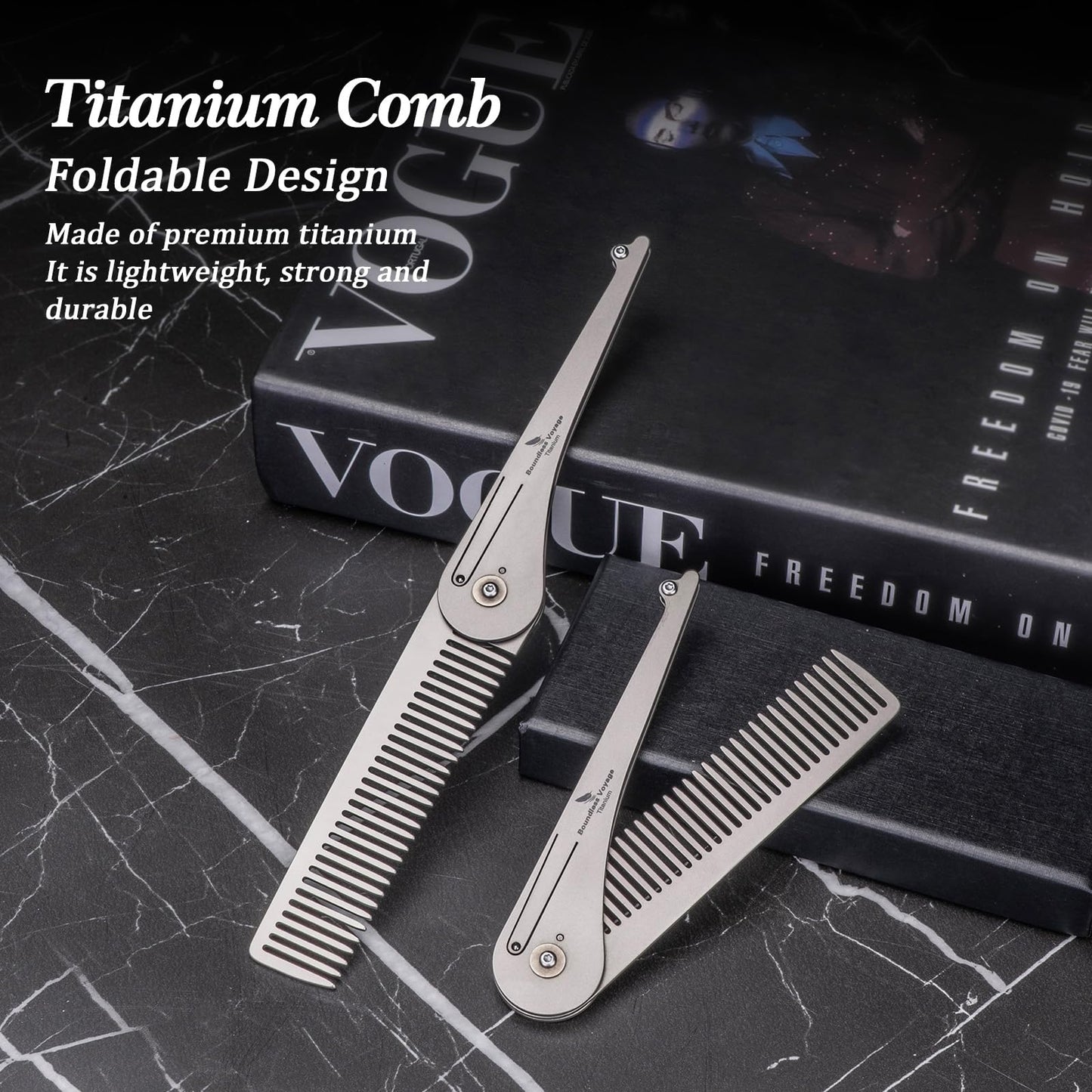 Boundless Voyage Titanium Hair Styling & Beard & Mustache Folding Pocket Comb, Portable EDC Accessories for Men and Women (Ti/9011A-D) Beauty and Personal Care Boundless Voyage