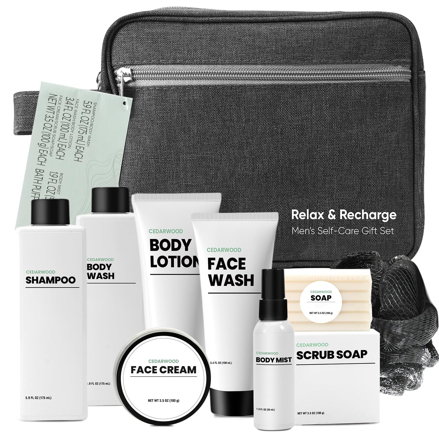 Cedar 10 Pcs Gifts for Men, Mens Self Care Bath Set with Body Wash, Face Wash, Christmas Birthday Fathers Day Gift Basket for Him Beauty and Personal Care BODY & EARTH