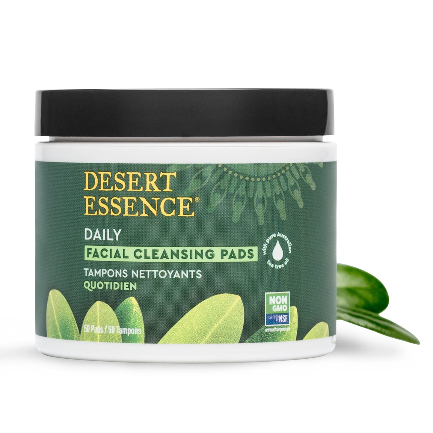 Desert Essene Daily Facial Cleansing Pads with Pure Australian Tea Tree, Witch Hazel, Calendula & Chamomile - Reduce Oil, Minimize Pores - Plant-Based Beauty & Personal Care Desert Essence